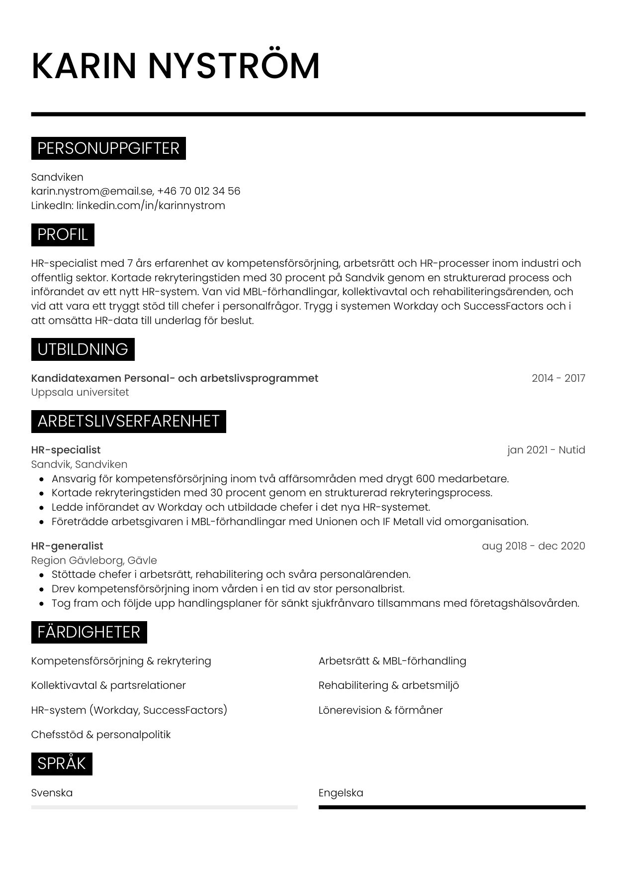 CV-mall Metro — gratis CV-mall för din ansökan