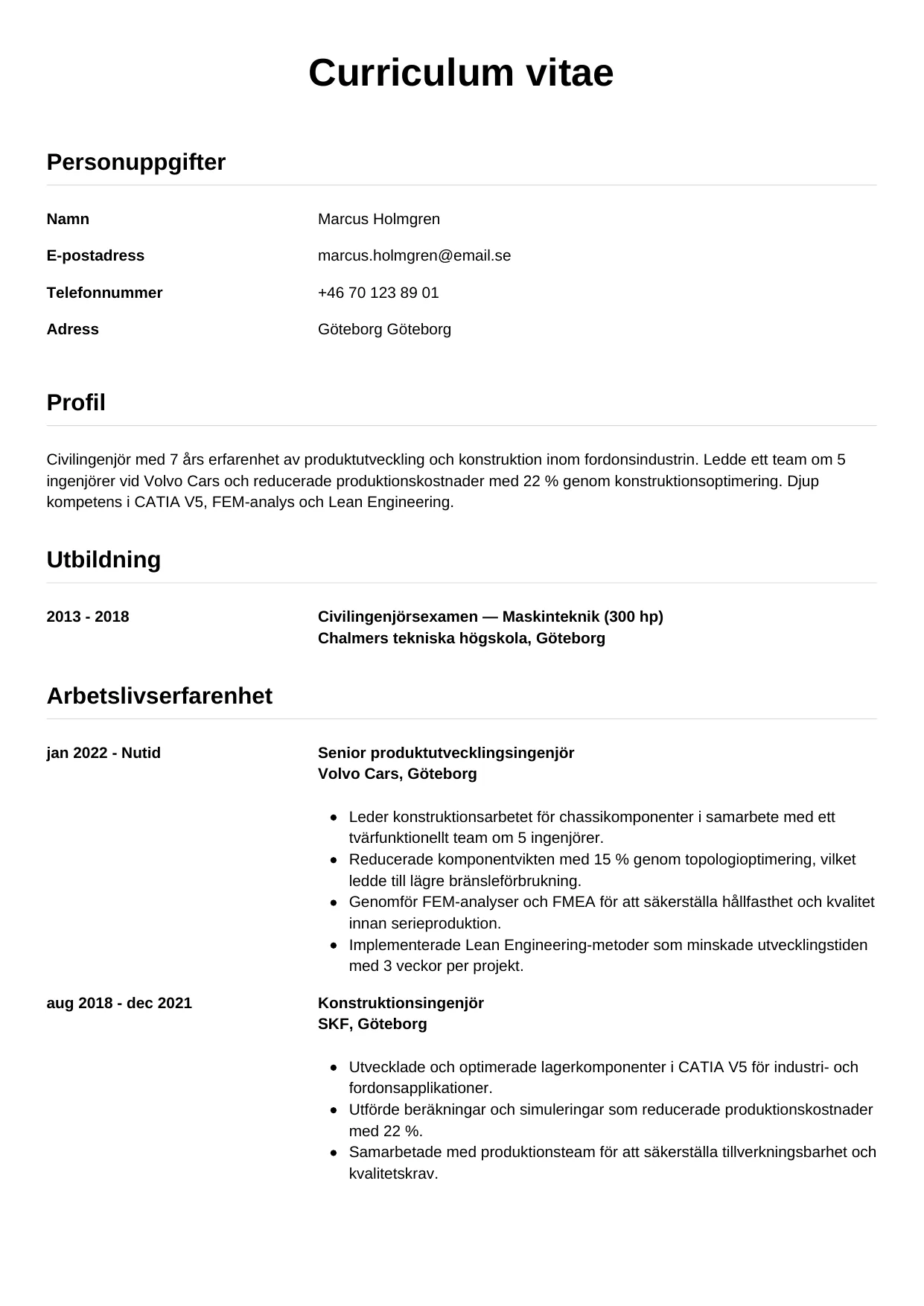 CV-mall Enkel — gratis CV-mall för din ansökan