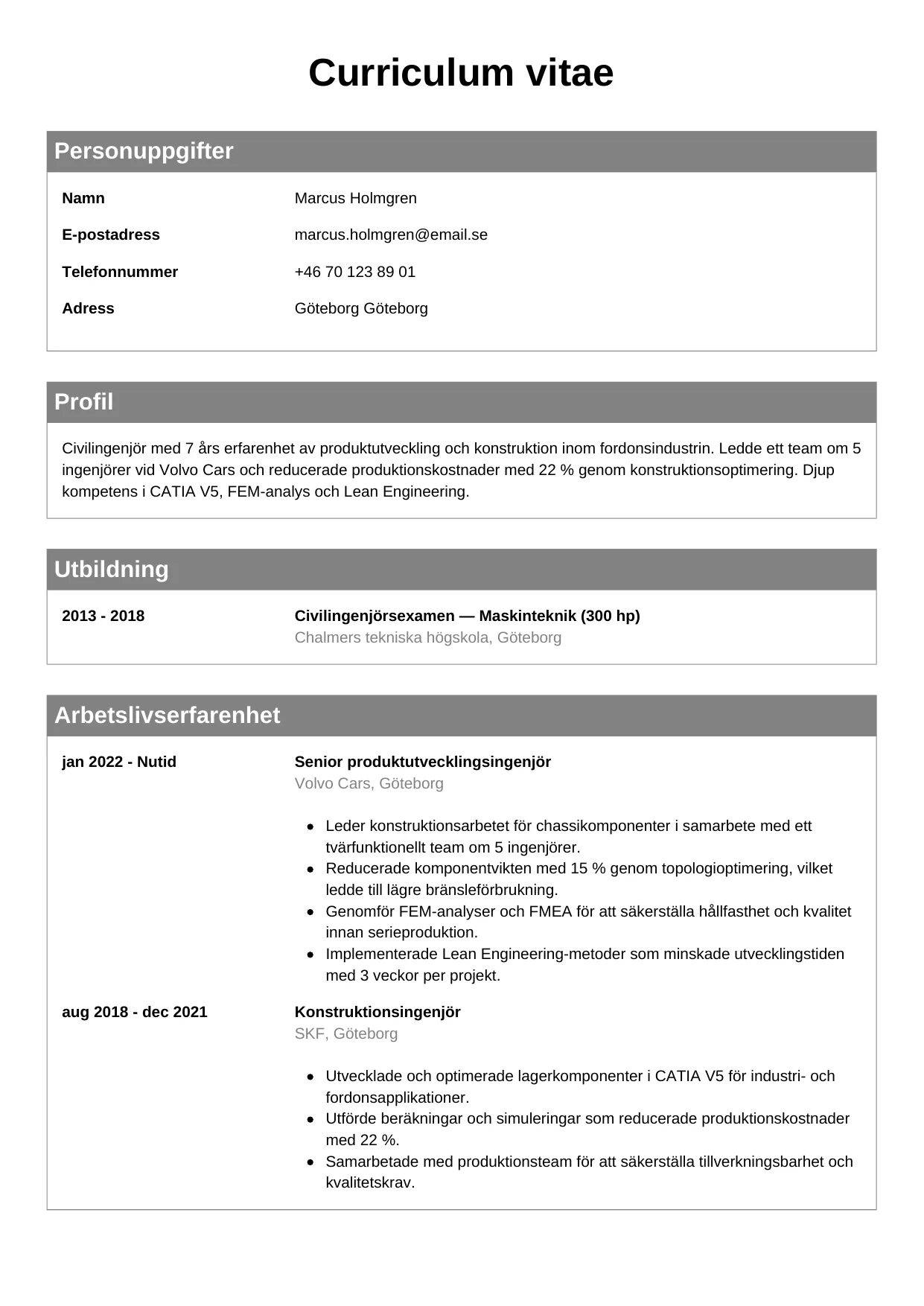 CV-mall Klassisk — gratis CV-mall för din ansökan