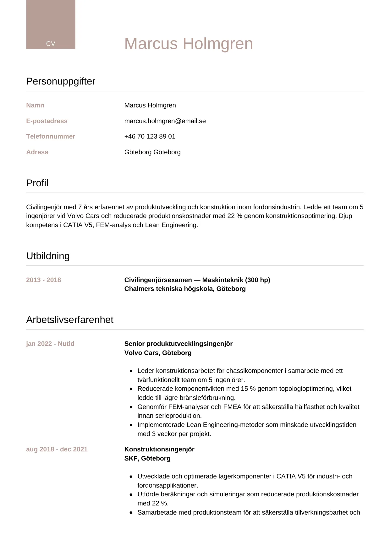 CV-mall Lyxig — gratis CV-mall för din ansökan