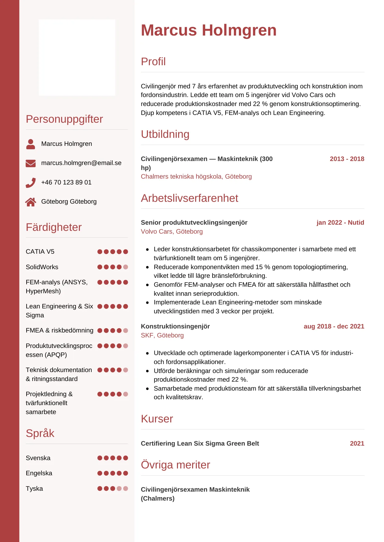 CV-mall Vertikal — gratis CV-mall för din ansökan
