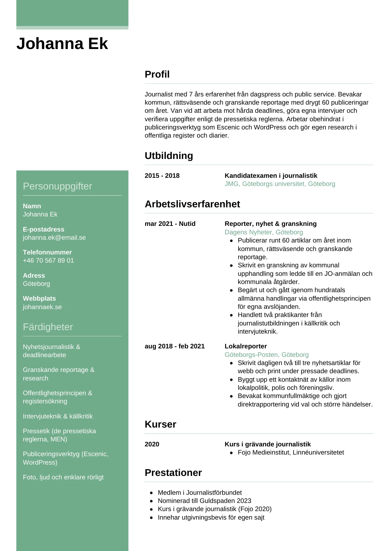 CV-mall Casual — gratis CV-mall för din ansökan