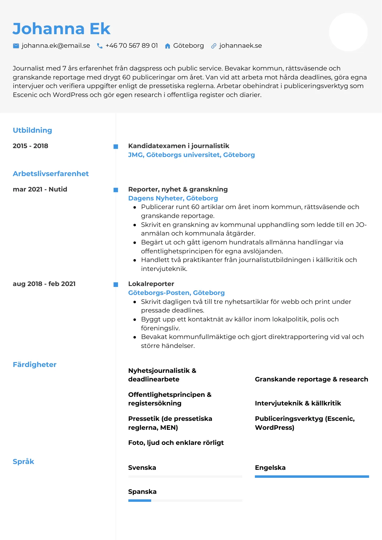 CV-mall Chrono — gratis CV-mall för din ansökan
