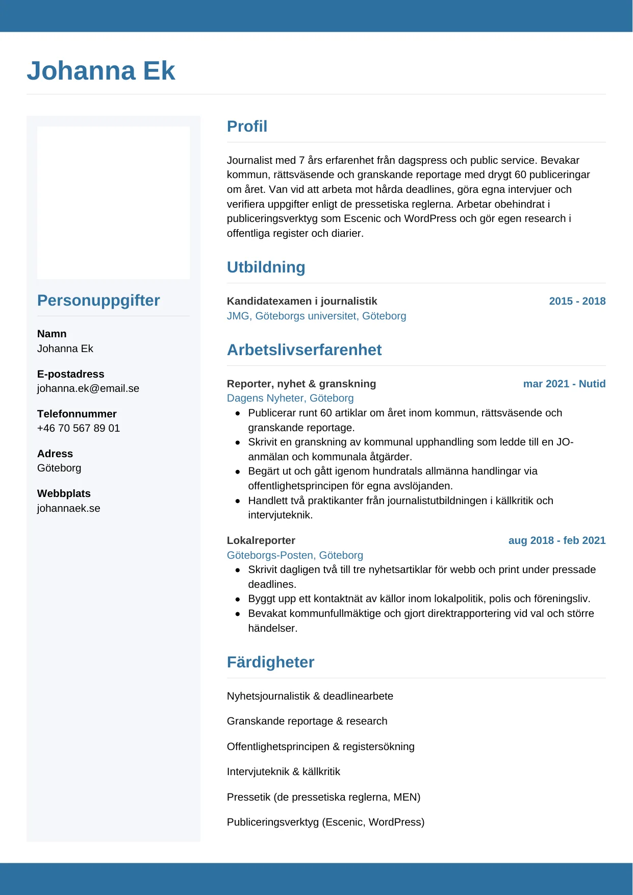 CV-mall Horisontell — gratis CV-mall för din ansökan