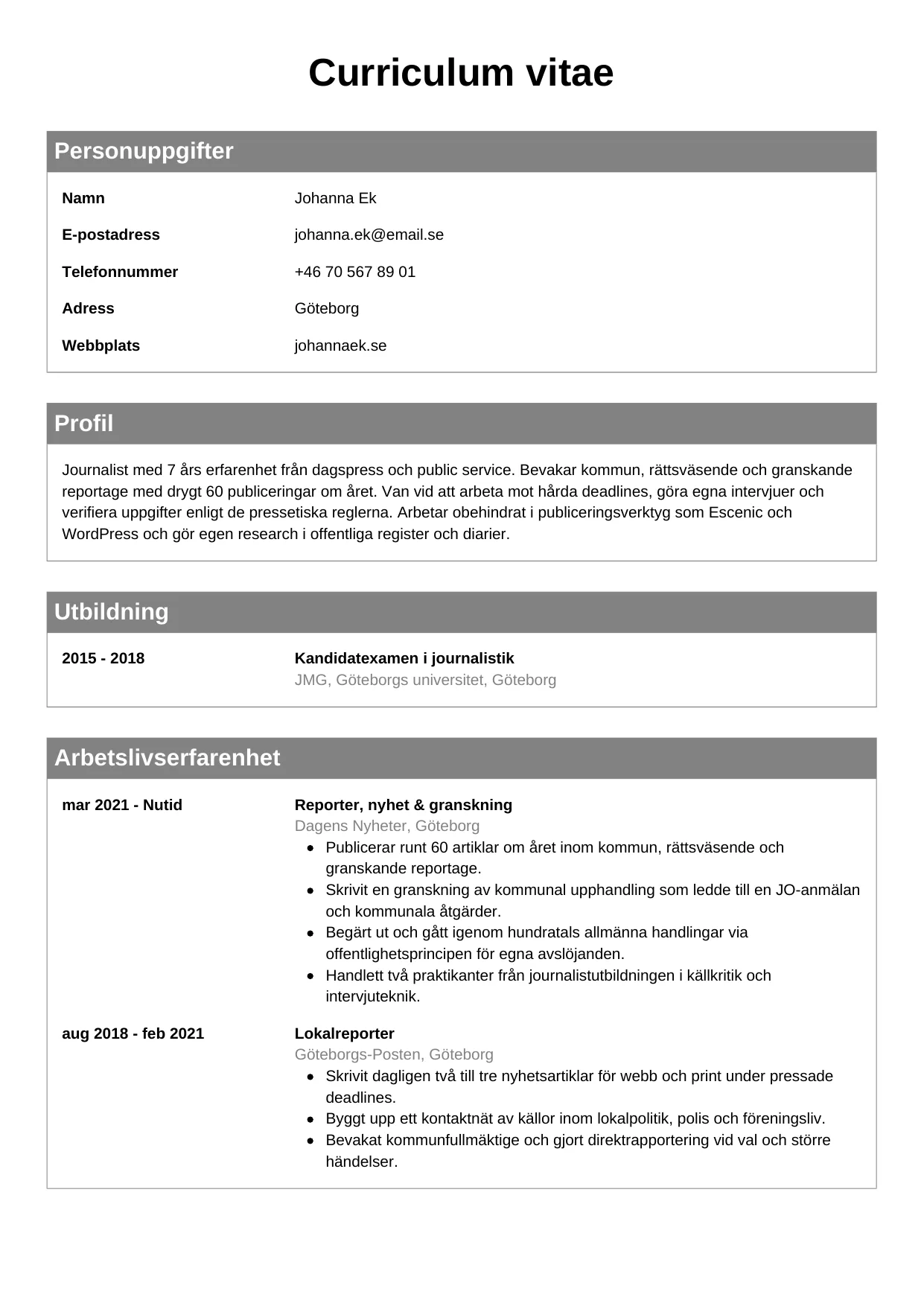 CV-mall Klassisk — gratis CV-mall för din ansökan