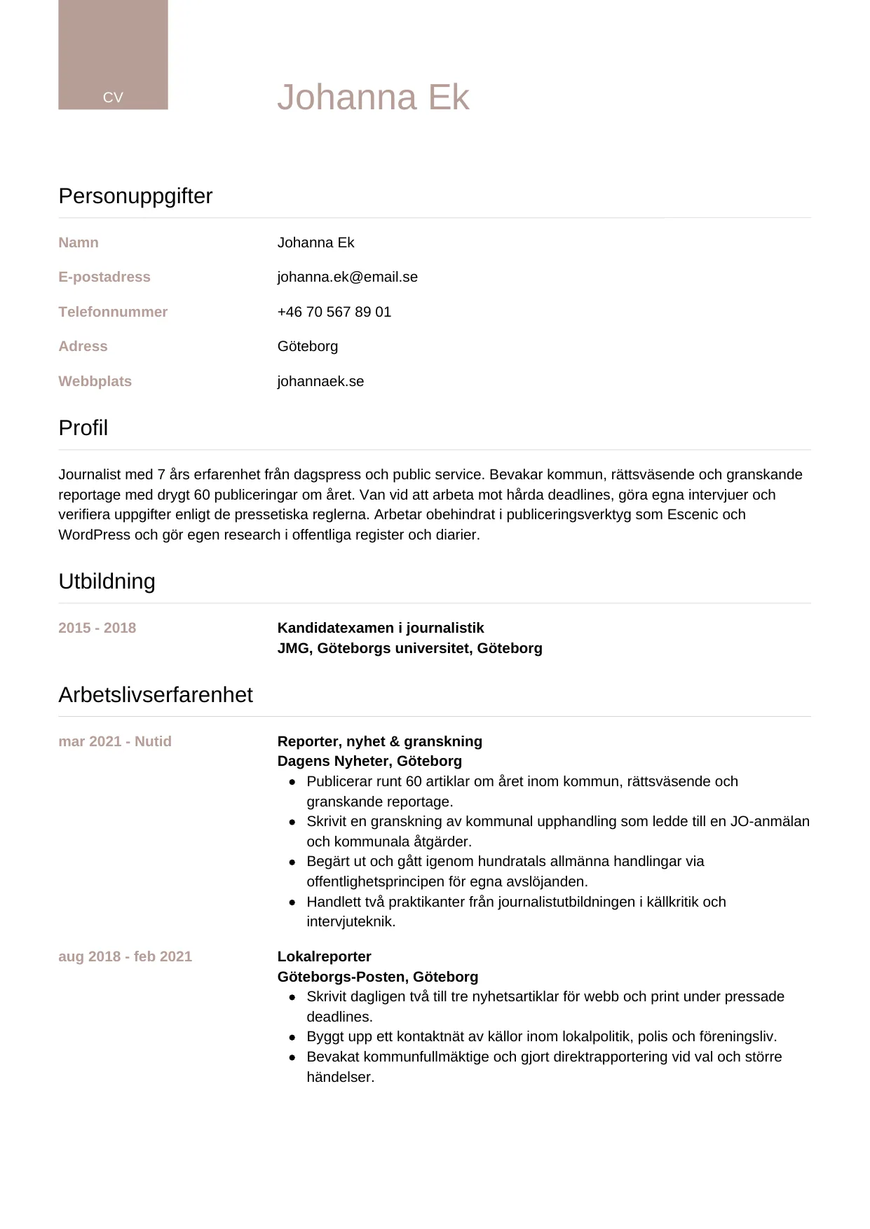 CV-mall Lyxig — gratis CV-mall för din ansökan