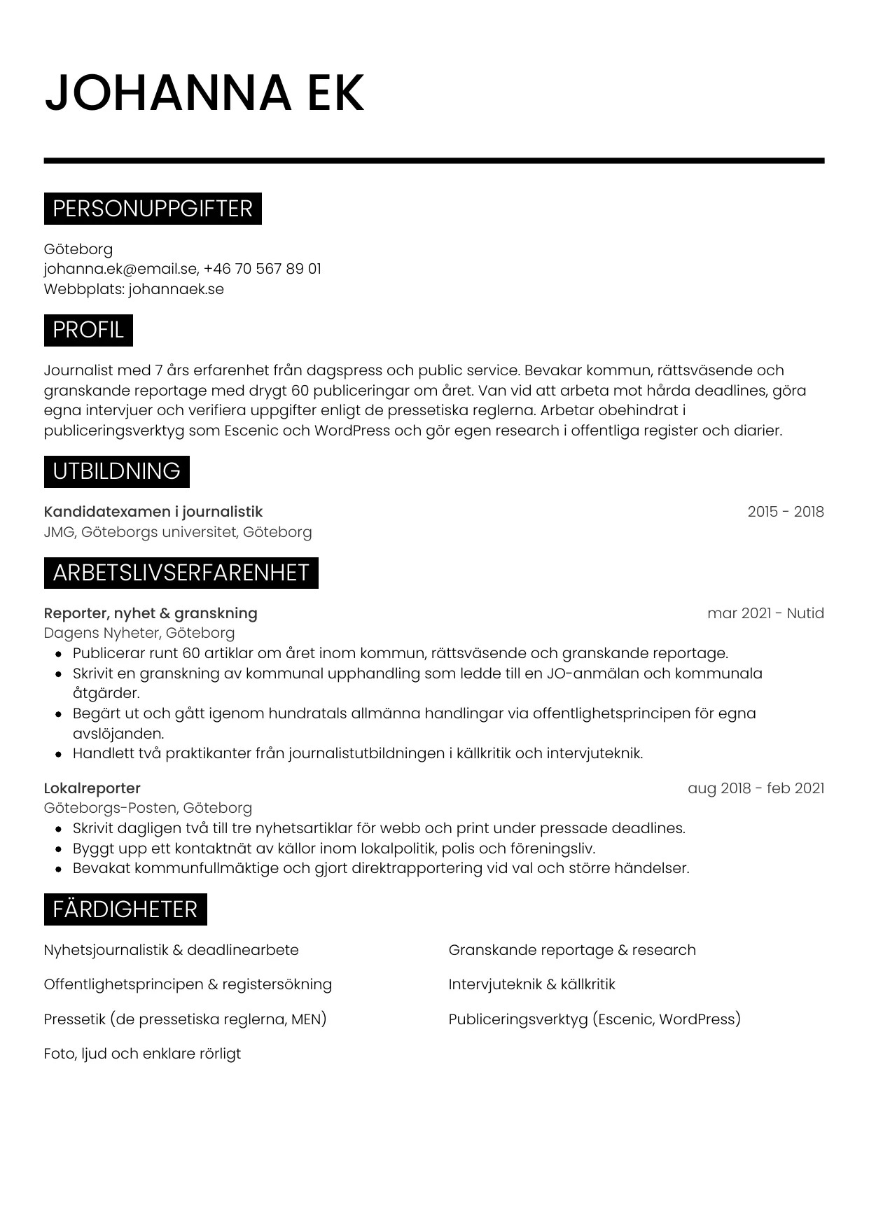 CV-mall Metro — gratis CV-mall för din ansökan