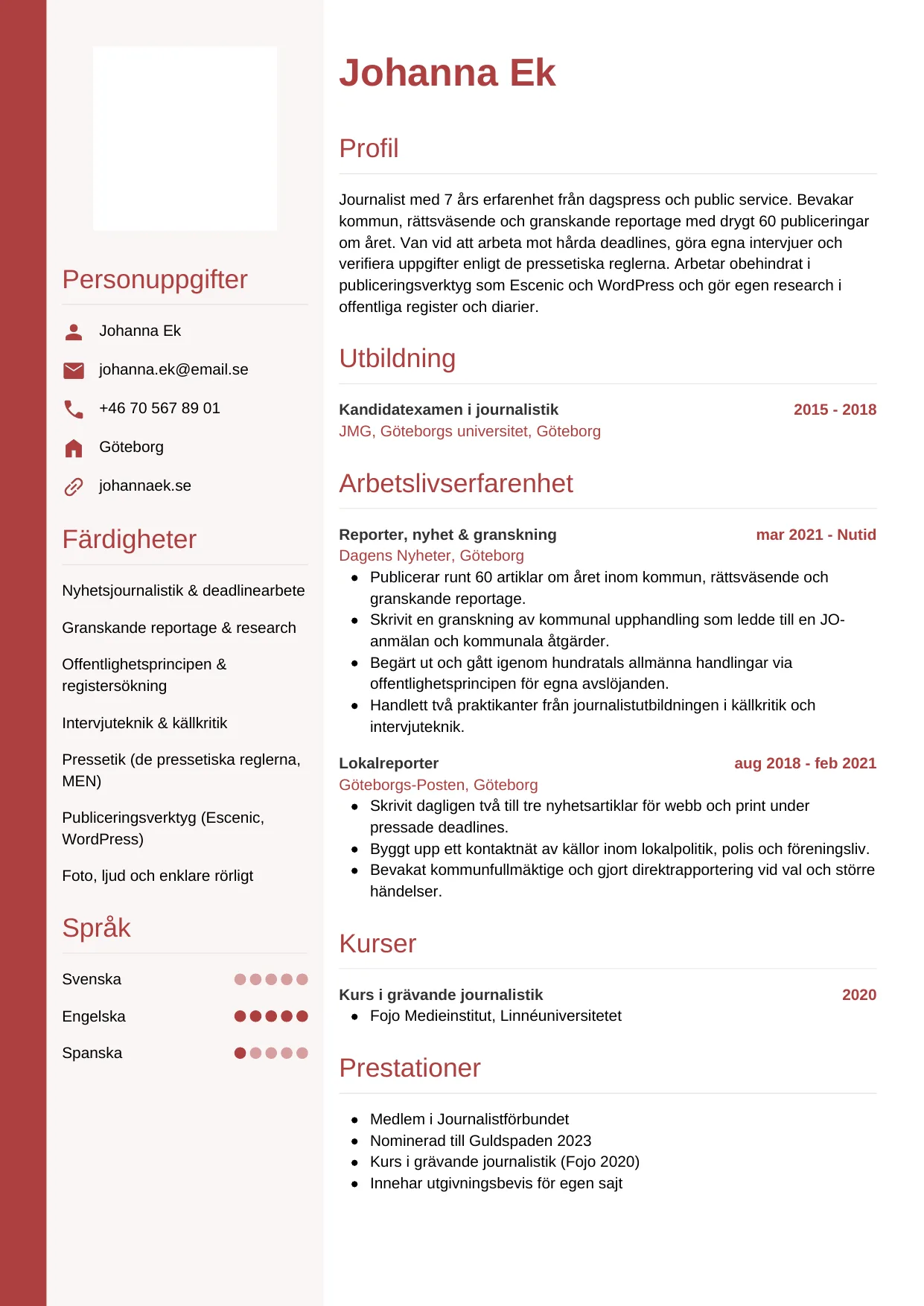 CV-mall Vertikal — gratis CV-mall för din ansökan
