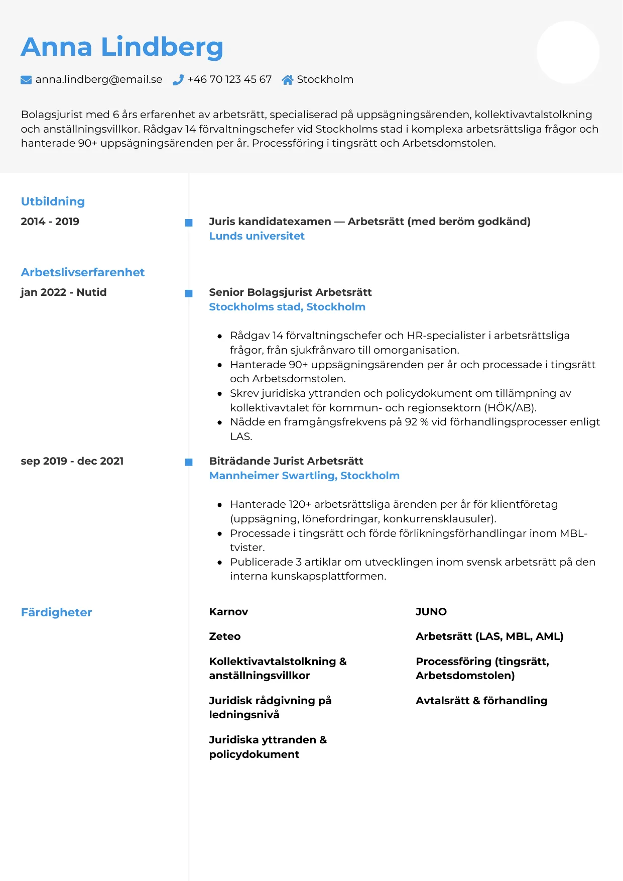 CV-mall Chrono — gratis CV-mall för din ansökan