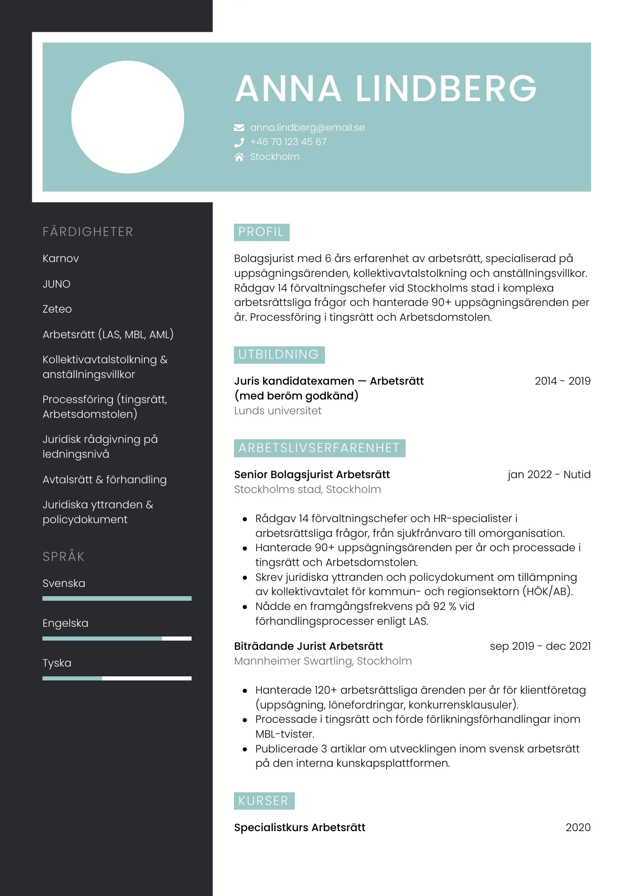 CV-mall elegant för jurist