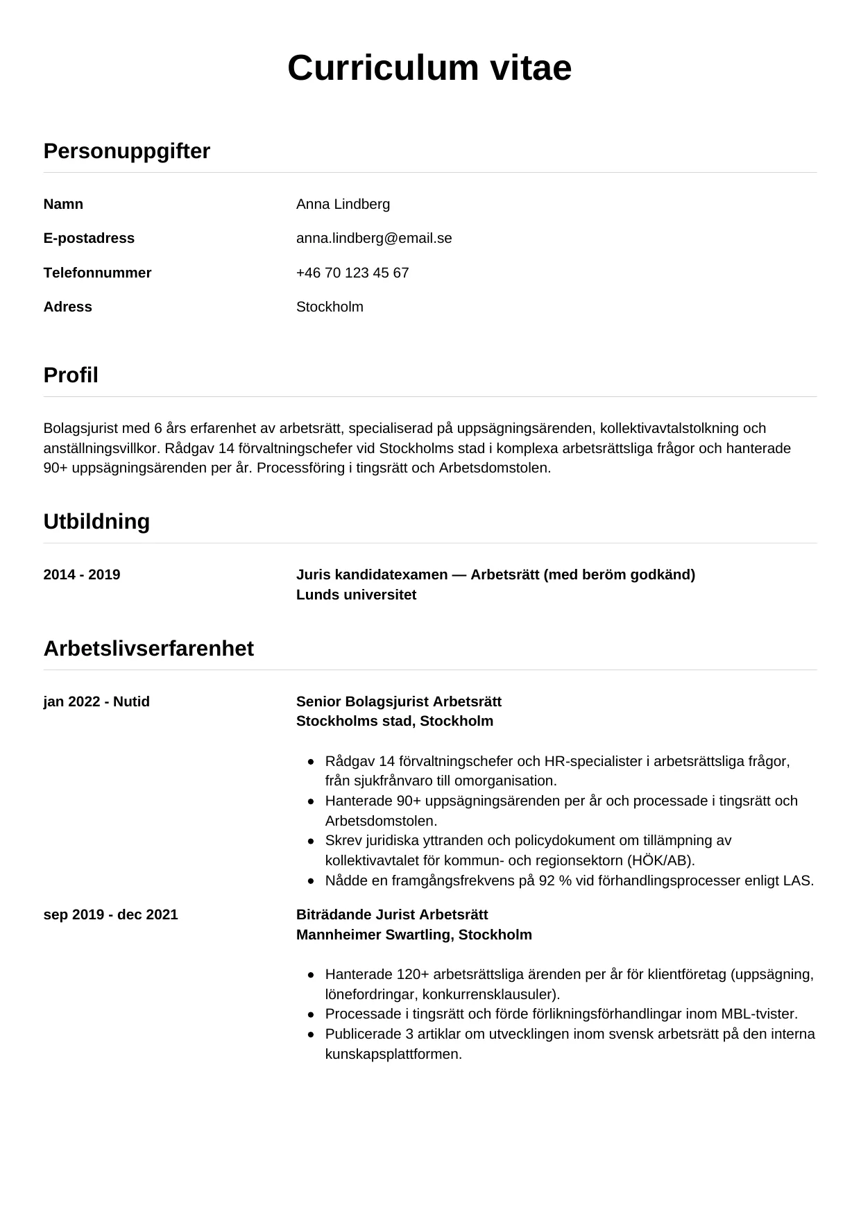 CV-mall Enkel — gratis CV-mall för din ansökan