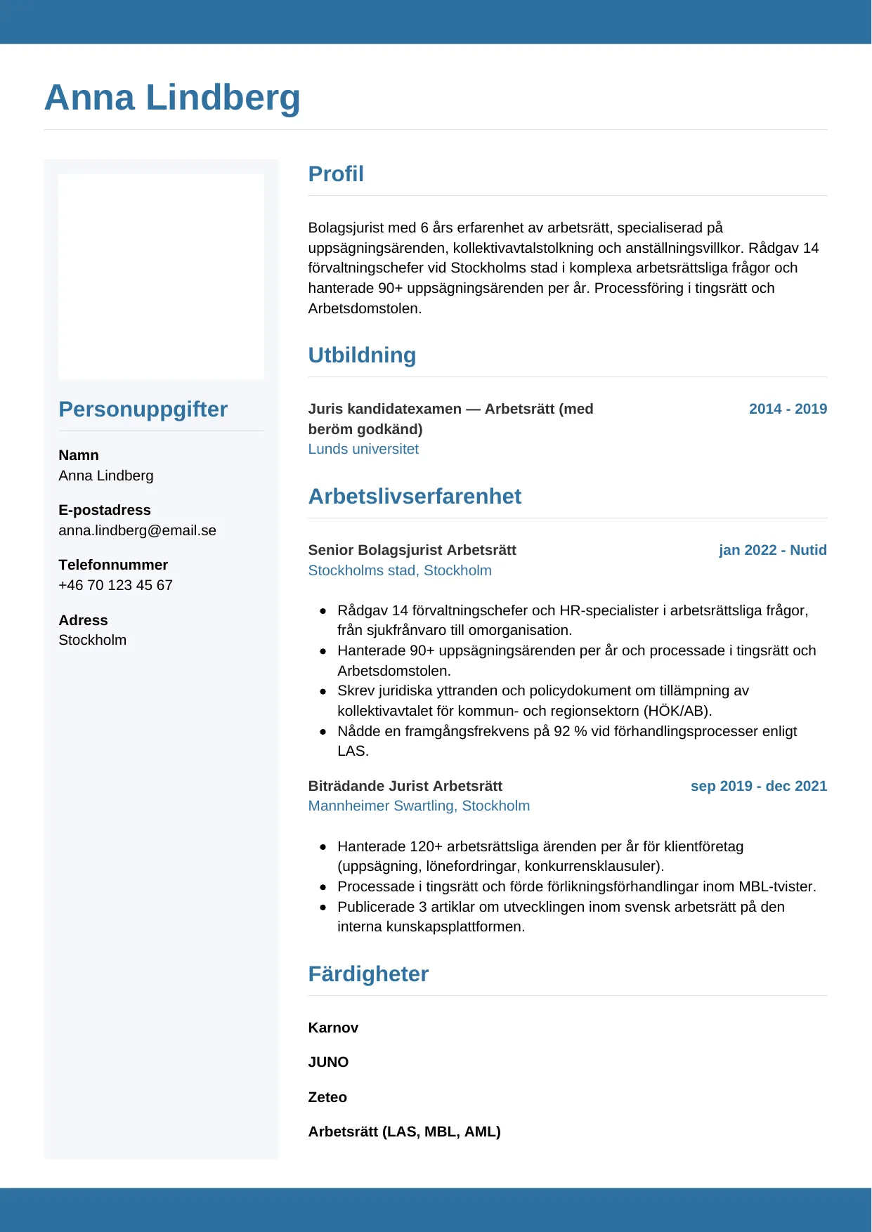 CV-mall Horisontell — professionella CV-mall