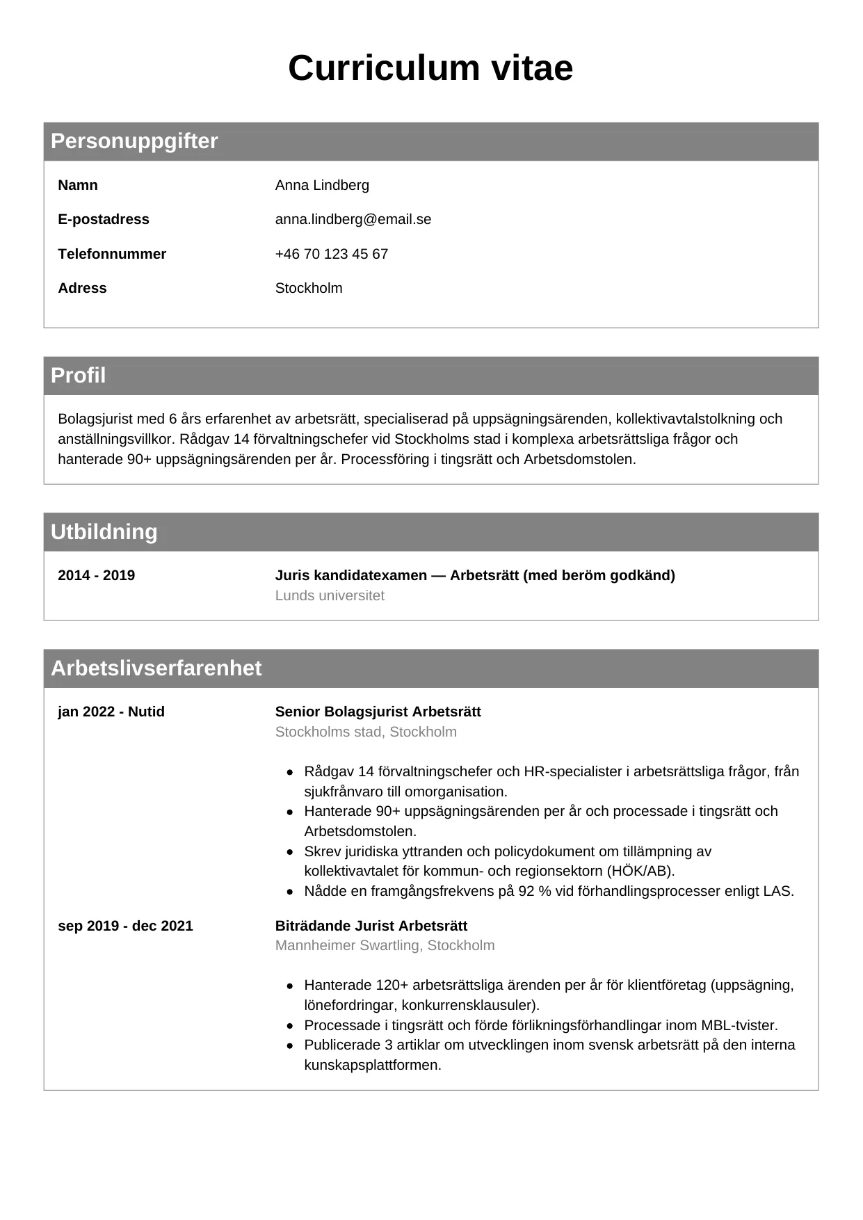 Klassisk CV-mall — tidlös design med ren typografi