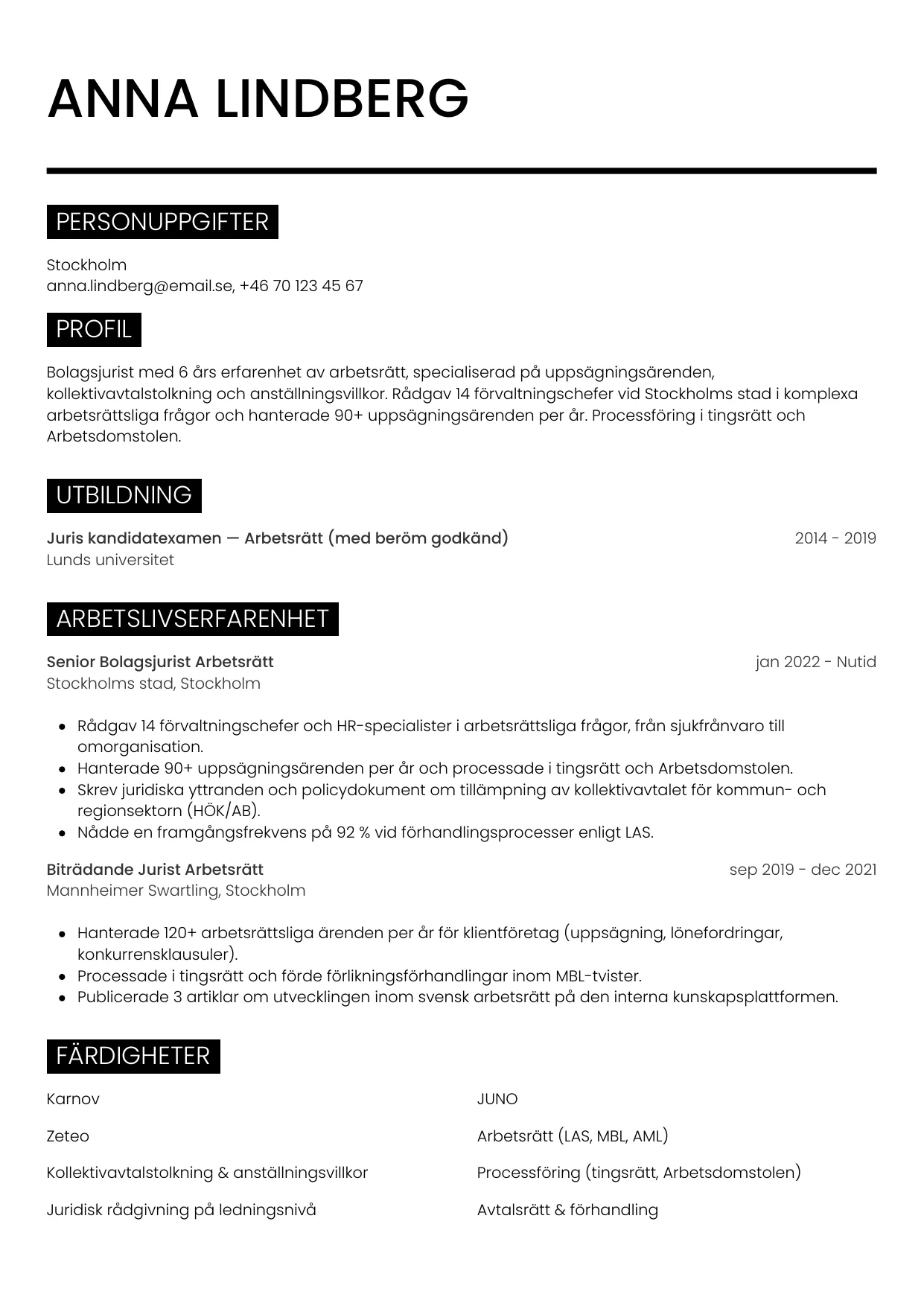 CV-mall Metro — gratis CV-mall för din ansökan