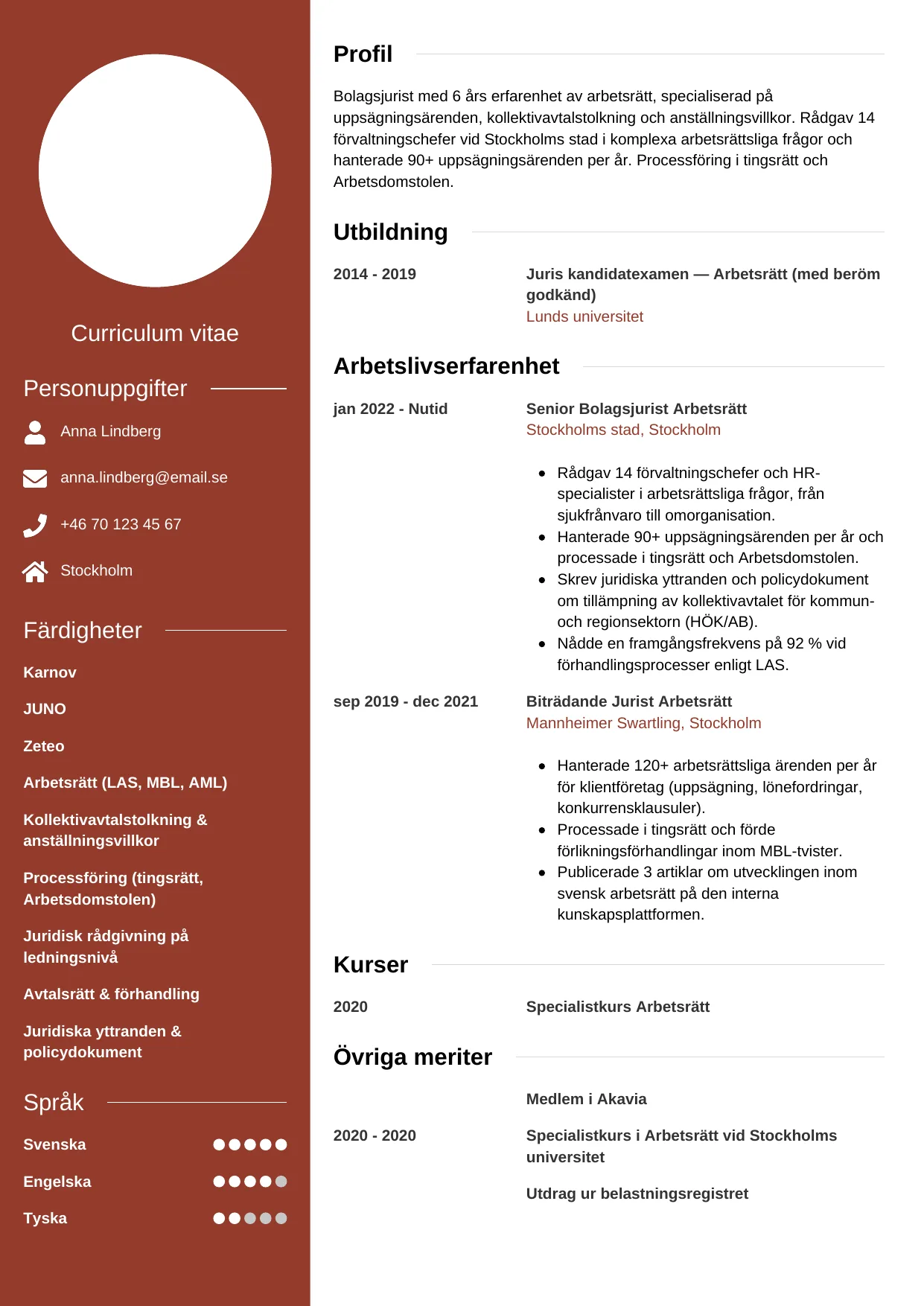 CV-mall Modern — gratis CV-mall för din ansökan