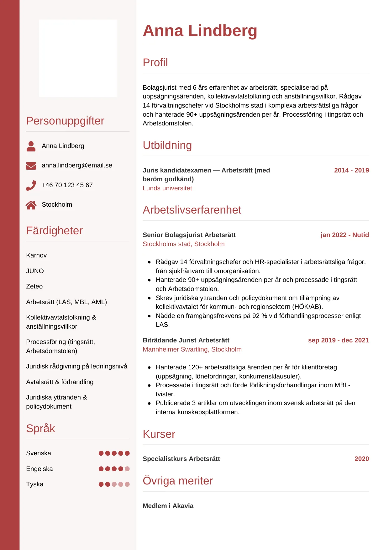 CV-mall Vertikal — gratis CV-mall för din ansökan