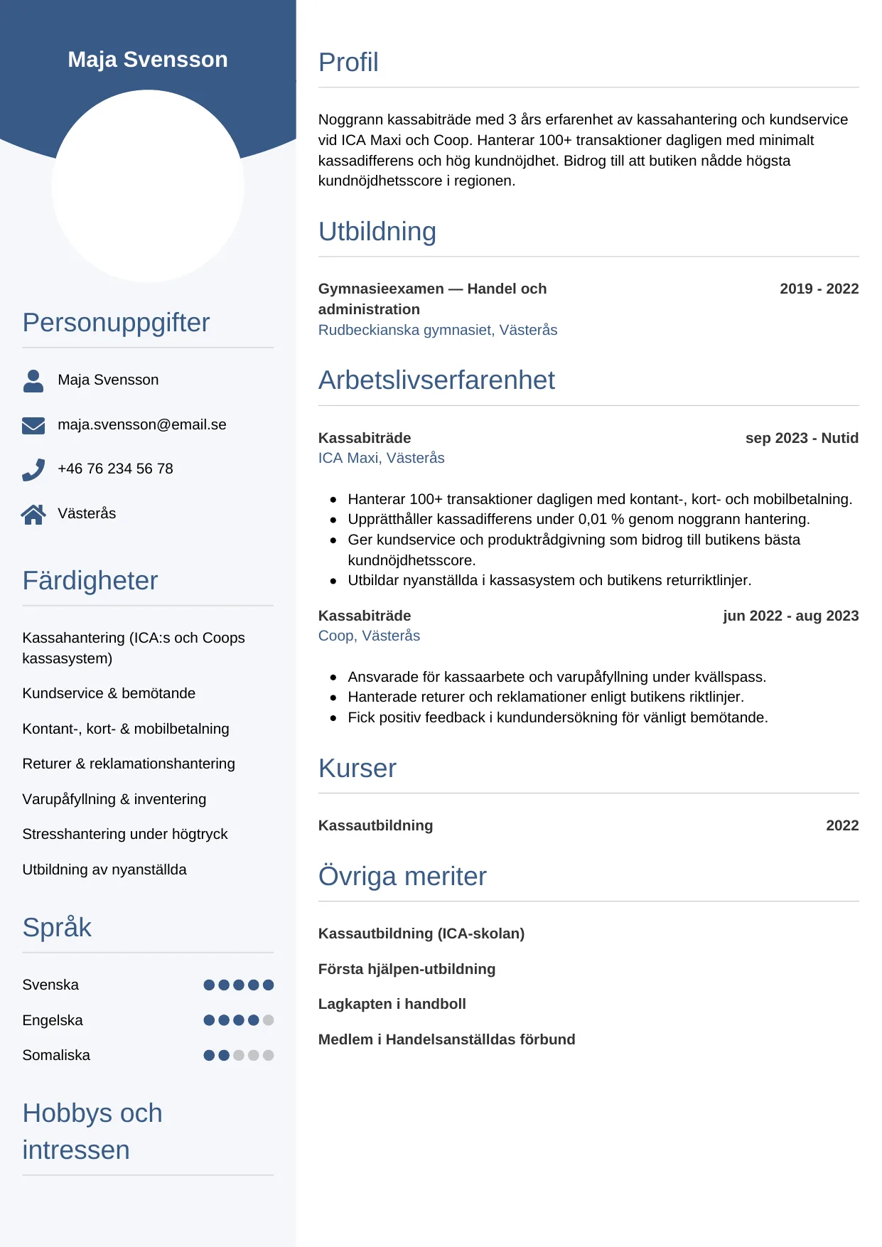 CV-mall Cirkulär, gratis CV-mall för din ansökan