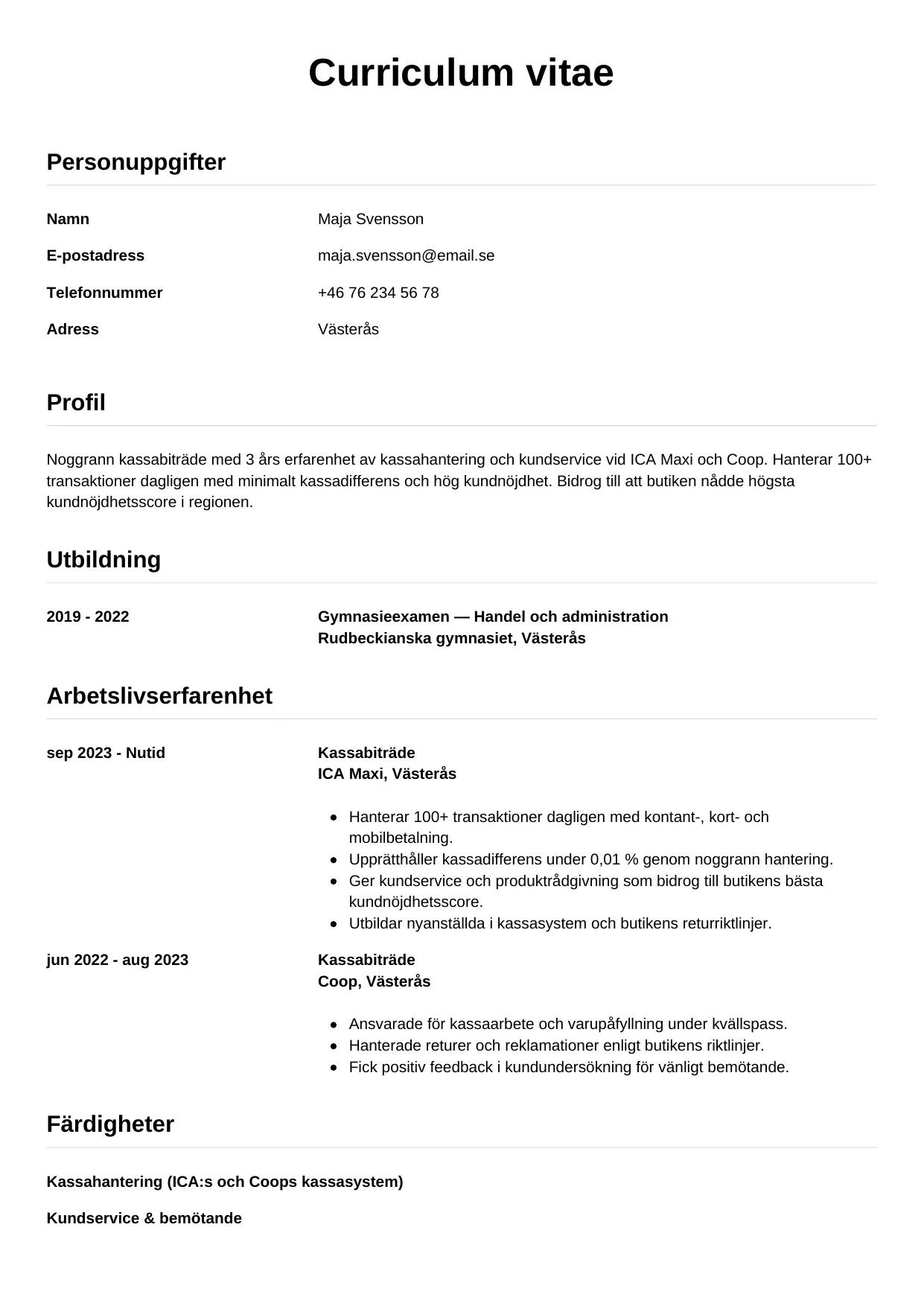 CV-mall Enkel — gratis CV-mall för din ansökan