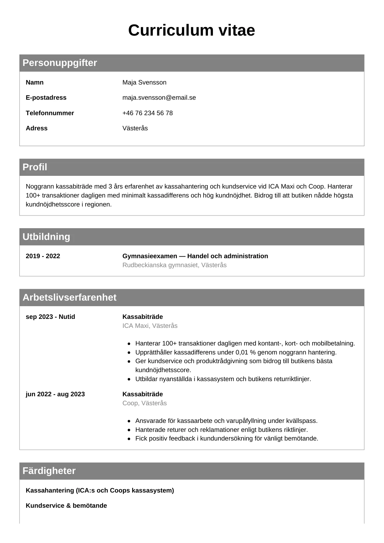 CV-mall Klassisk — gratis CV-mall för din ansökan