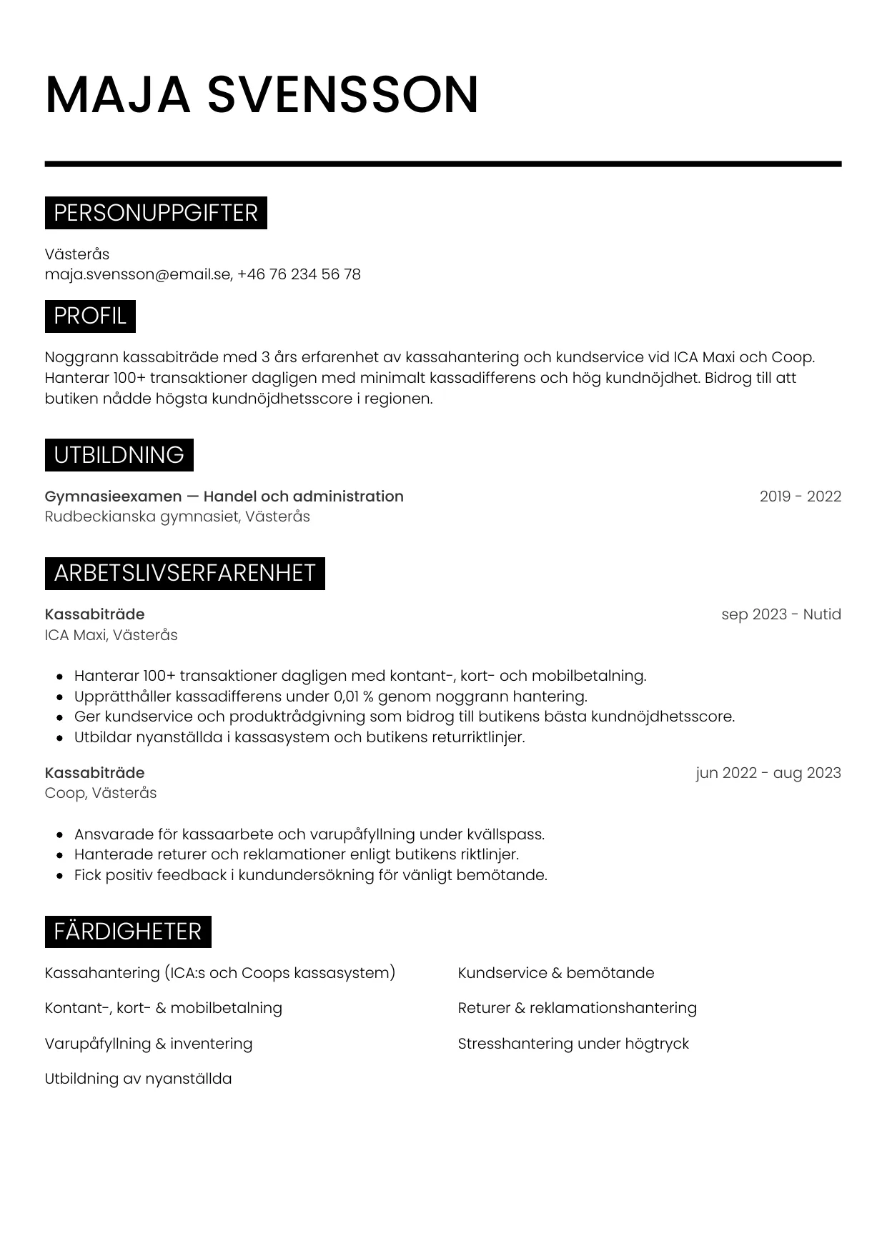 CV-mall Metro — gratis CV-mall för din ansökan