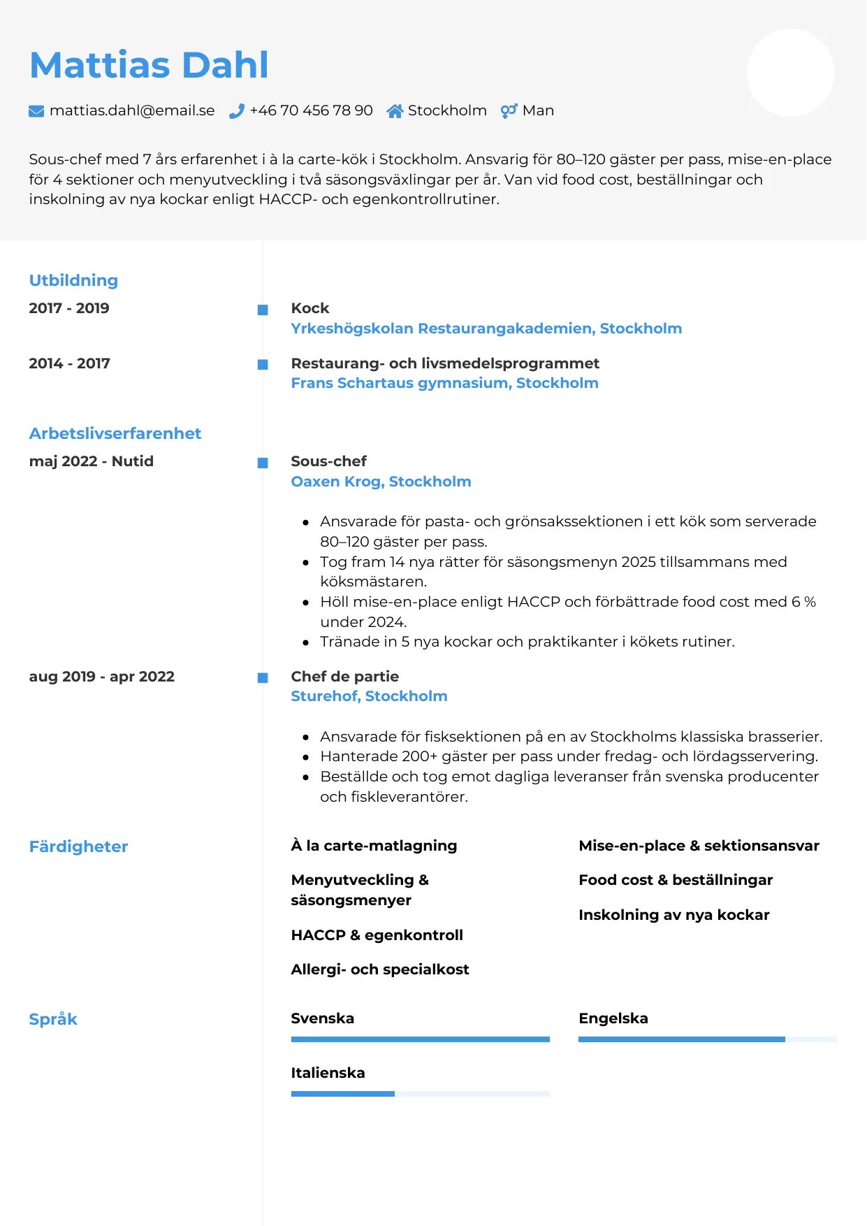CV-mall Chrono — gratis CV-mall för din ansökan