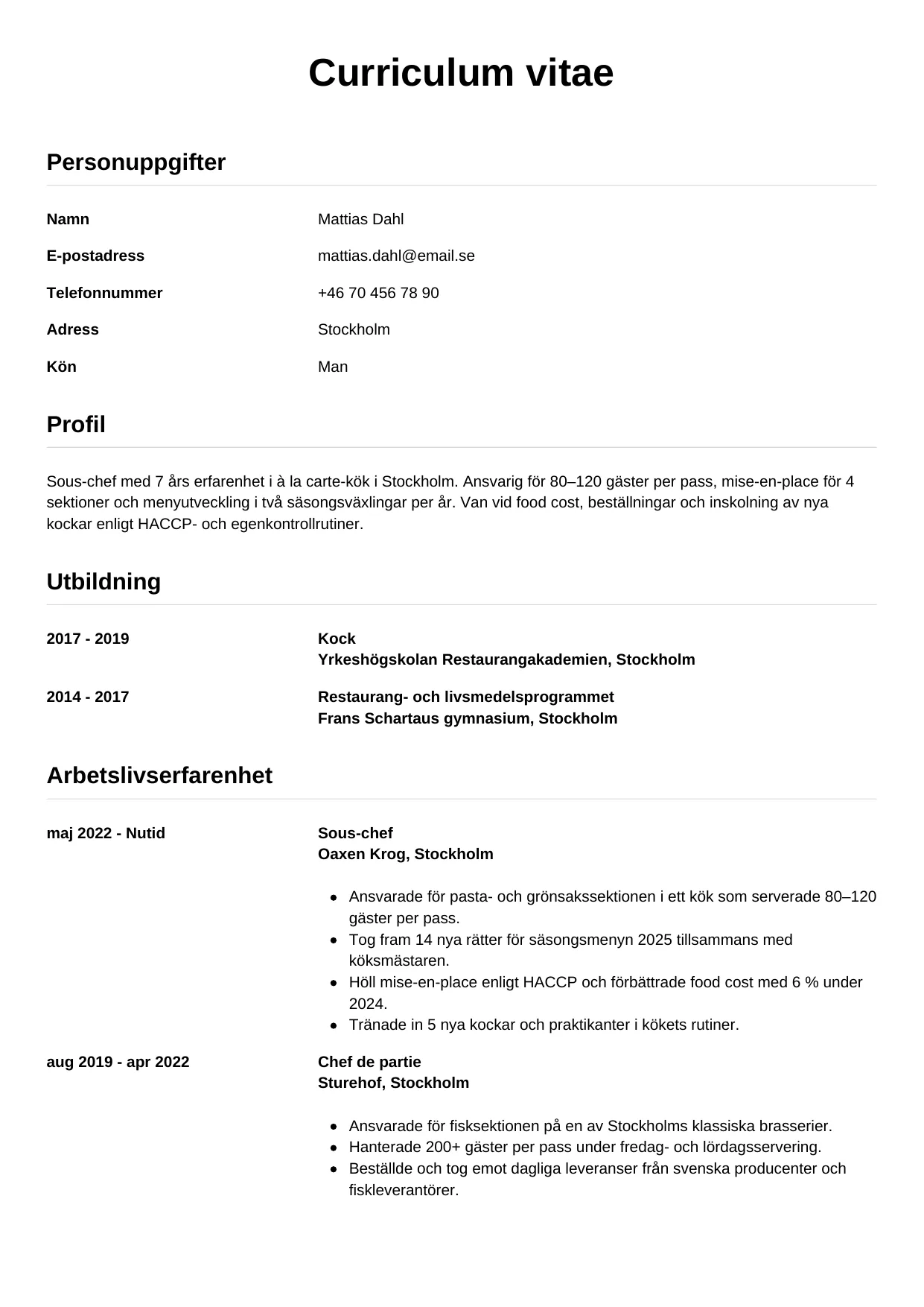 CV-mall Enkel — gratis CV-mall för din ansökan