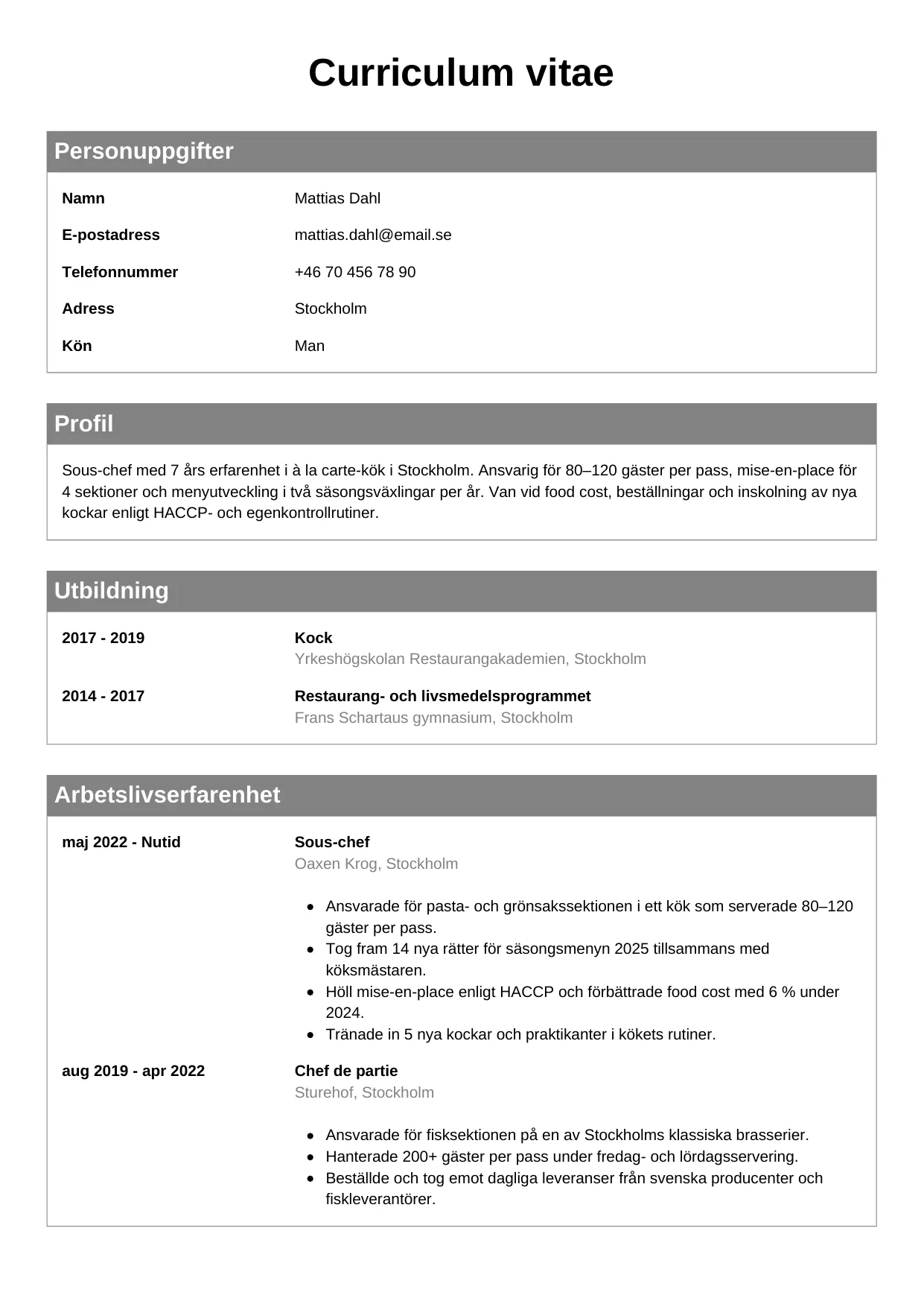 CV-mall Klassisk — gratis CV-mall för din ansökan