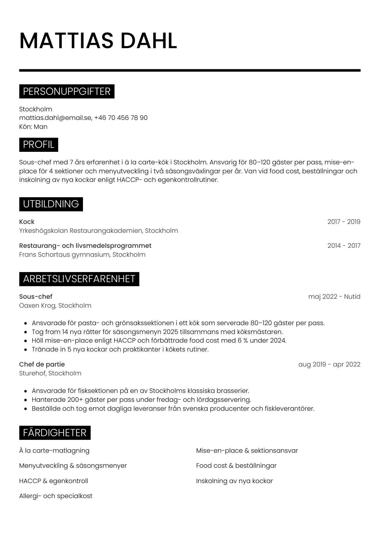 CV-mall Metro — gratis CV-mall för din ansökan