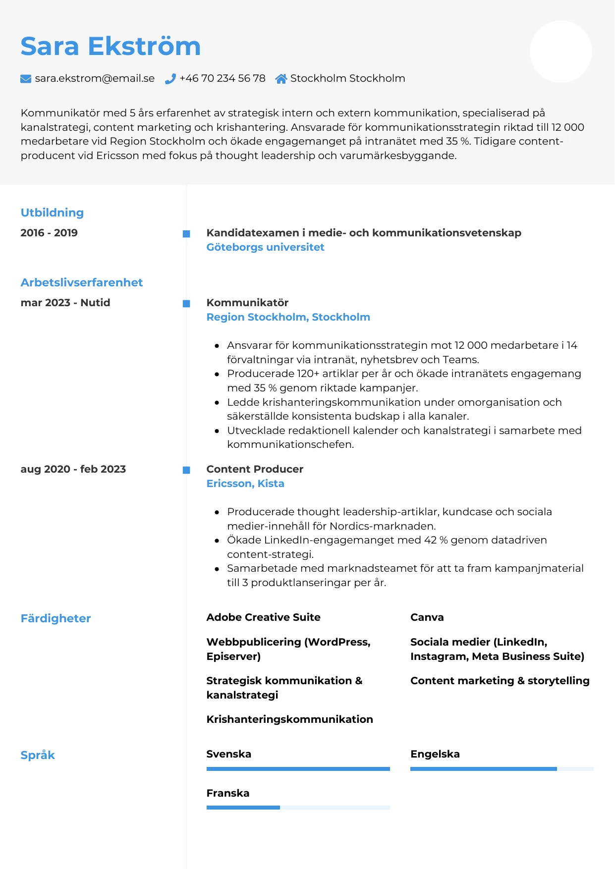 CV-mall Chrono — gratis CV-mall för din ansökan