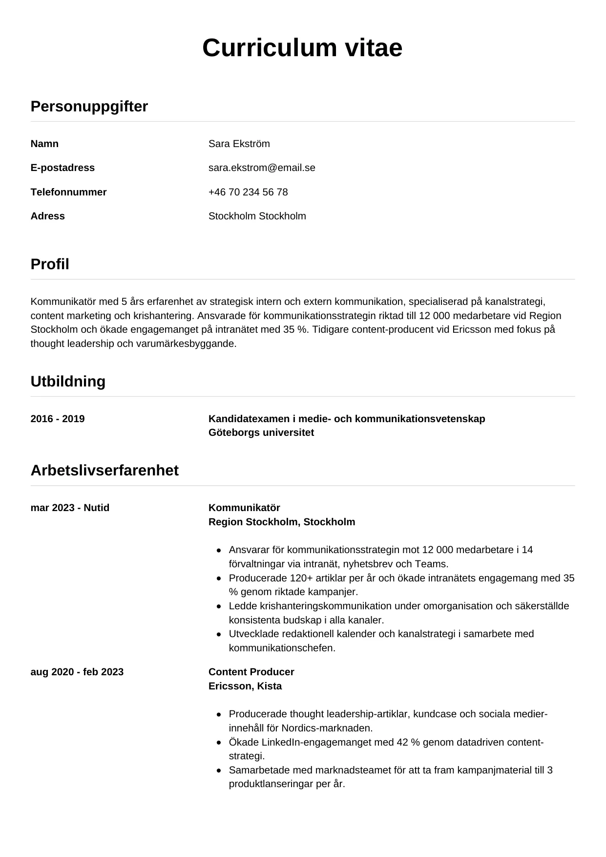 CV-mall Enkel — gratis CV-mall för din ansökan