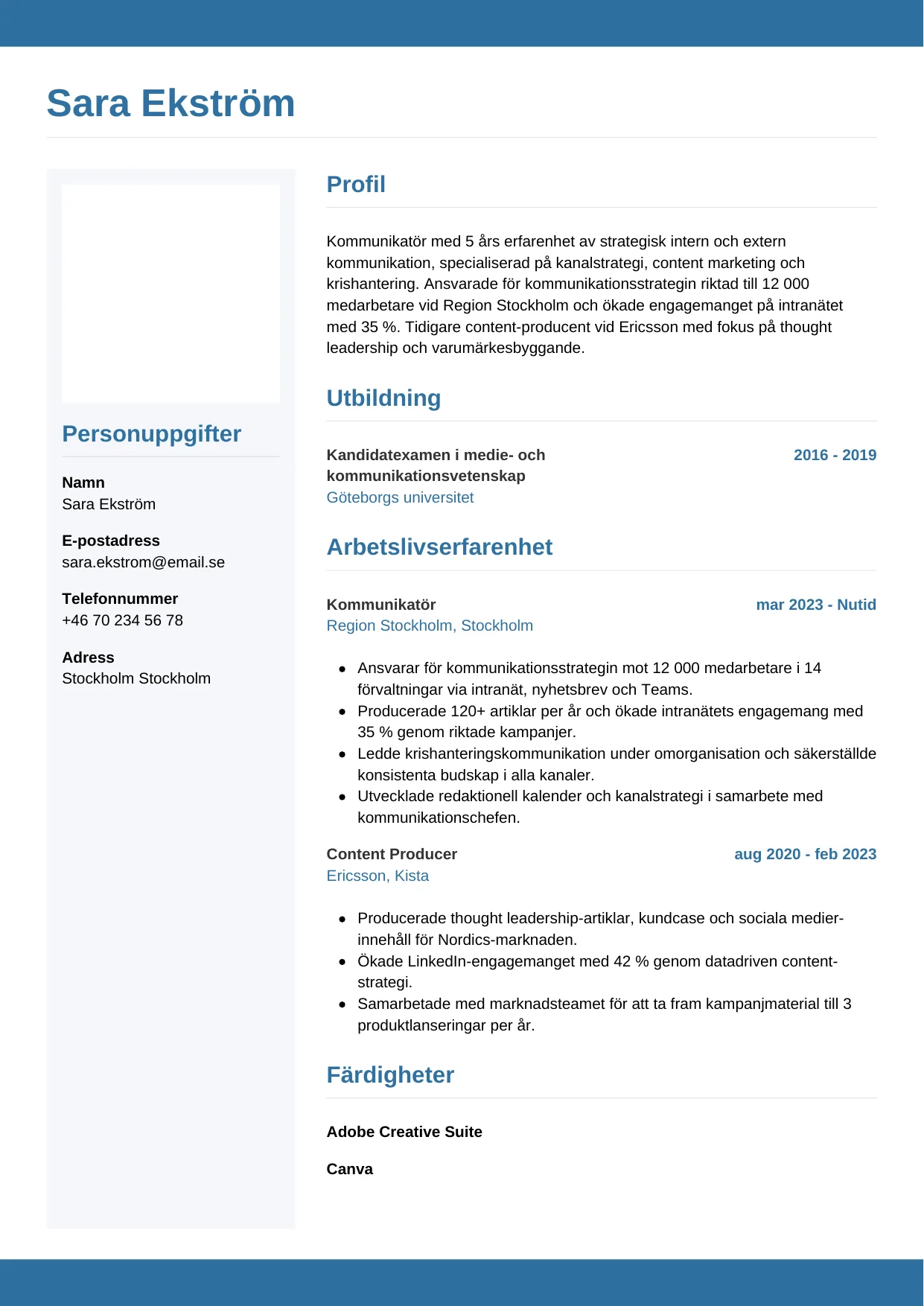 CV-mall Horisontell — gratis CV-mall för din ansökan