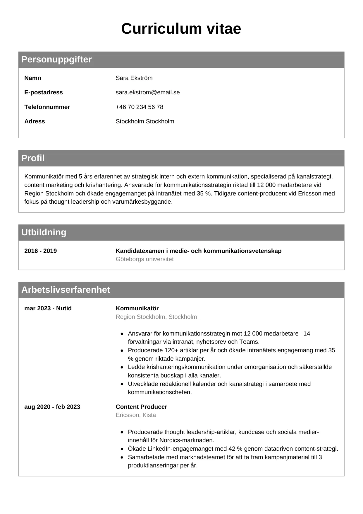 CV-mall Klassisk — gratis CV-mall för din ansökan