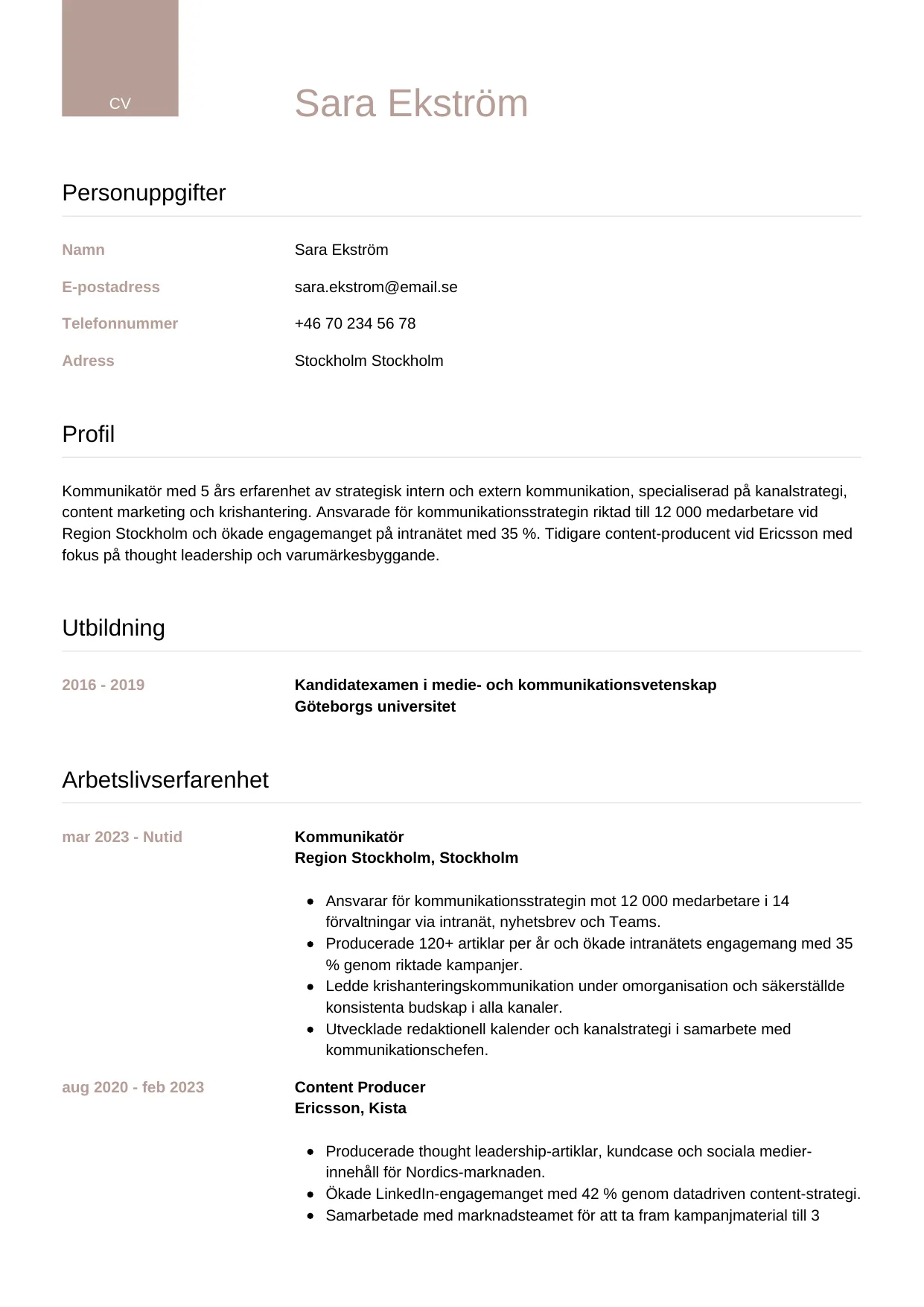 CV-mall Lyxig — gratis CV-mall för din ansökan