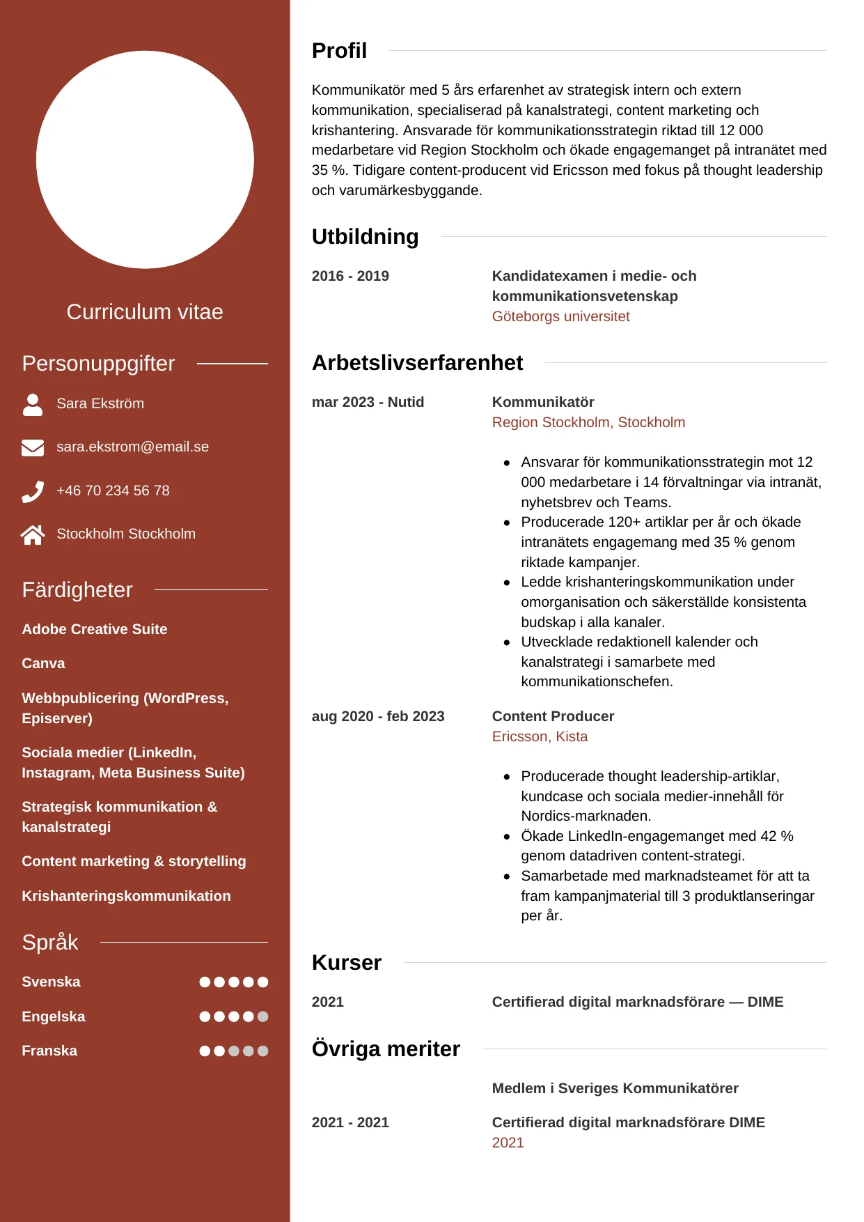 CV-mall Modern — gratis CV-mall för din ansökan