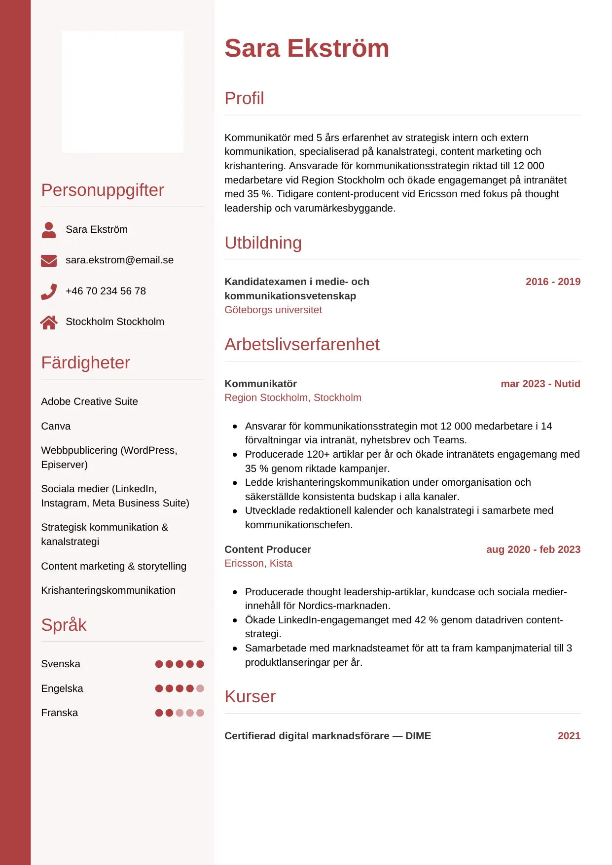 CV-mall Vertikal — gratis CV-mall för din ansökan
