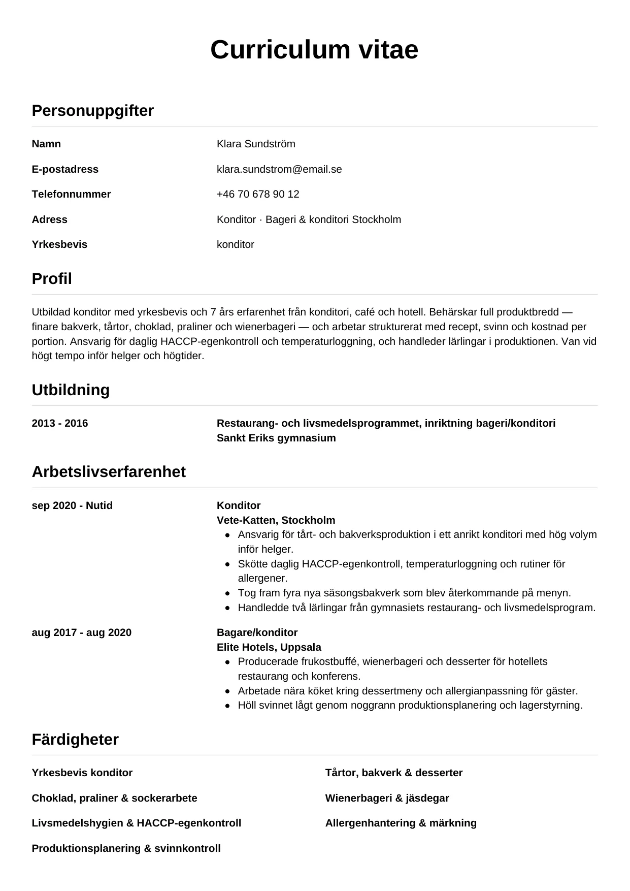 CV-mall Enkel — gratis CV-mall för din ansökan