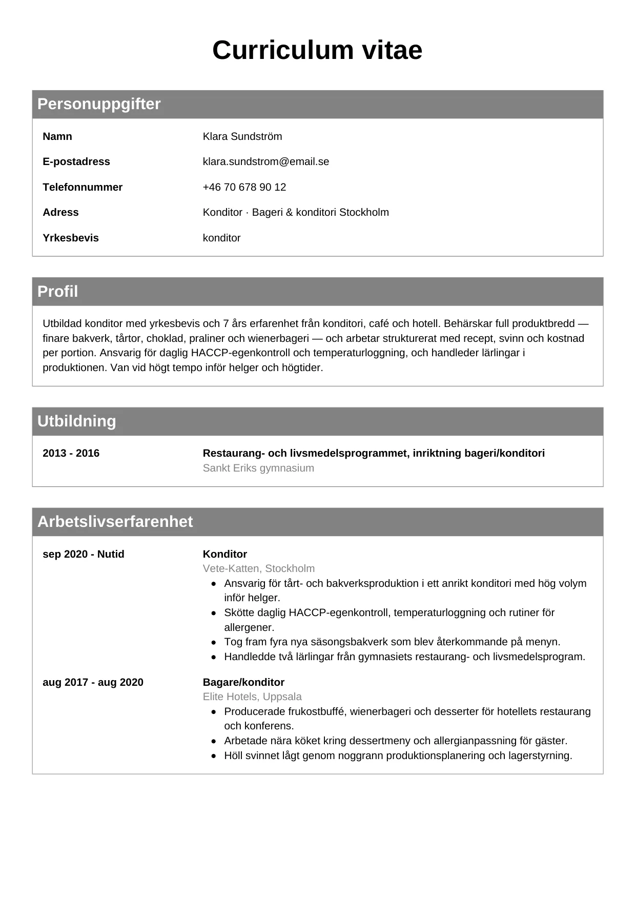 CV-mall Klassisk — gratis CV-mall för din ansökan