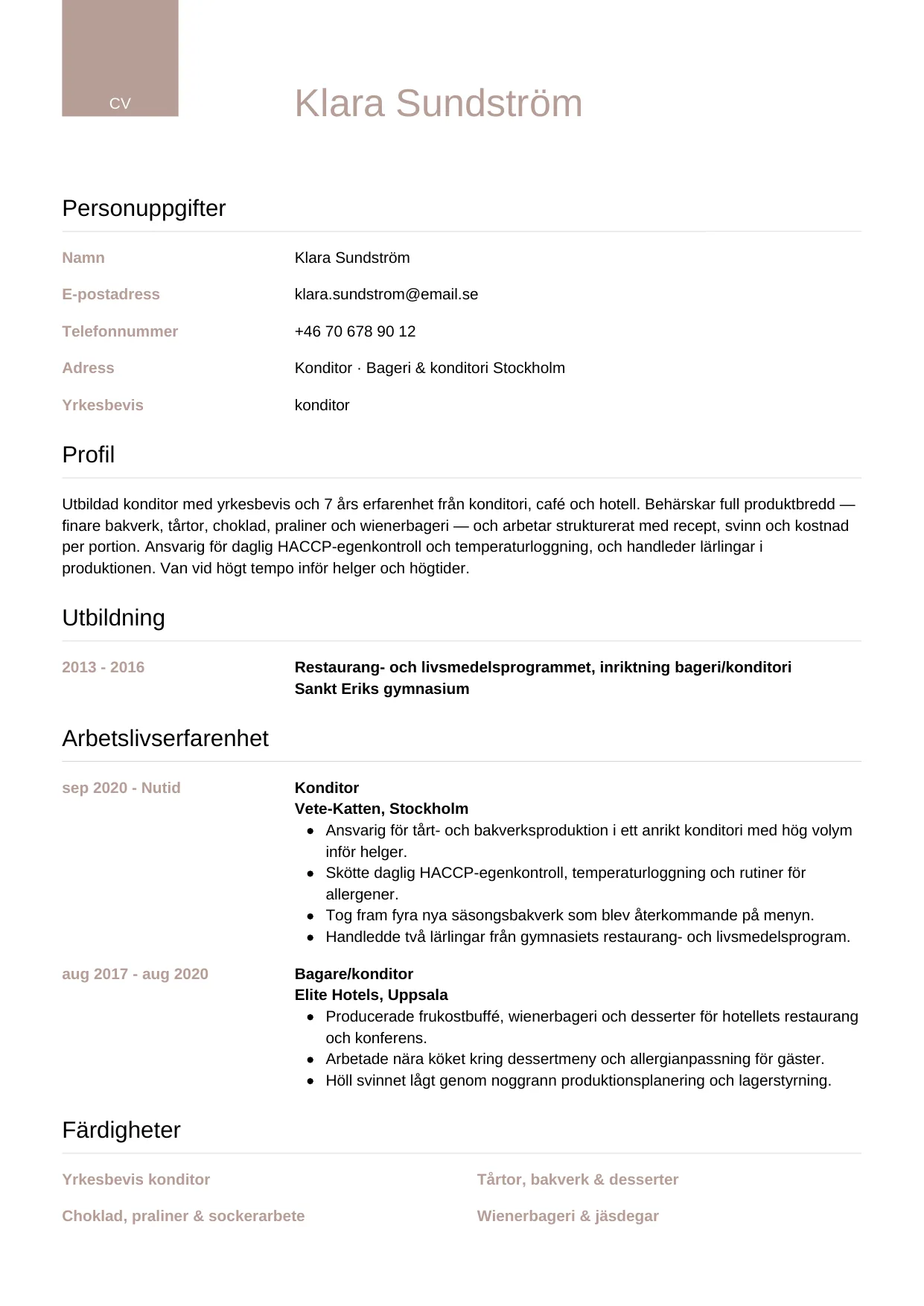 CV-mall Lyxig — gratis CV-mall för din ansökan