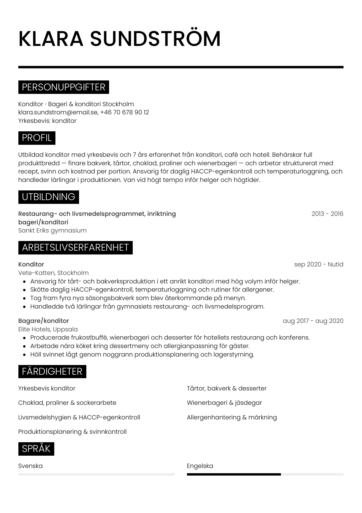 CV-mall Metro — gratis CV-mall för din ansökan