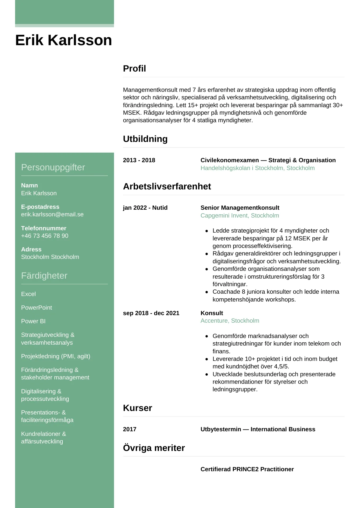 CV-mall Casual — gratis CV-mall för din ansökan