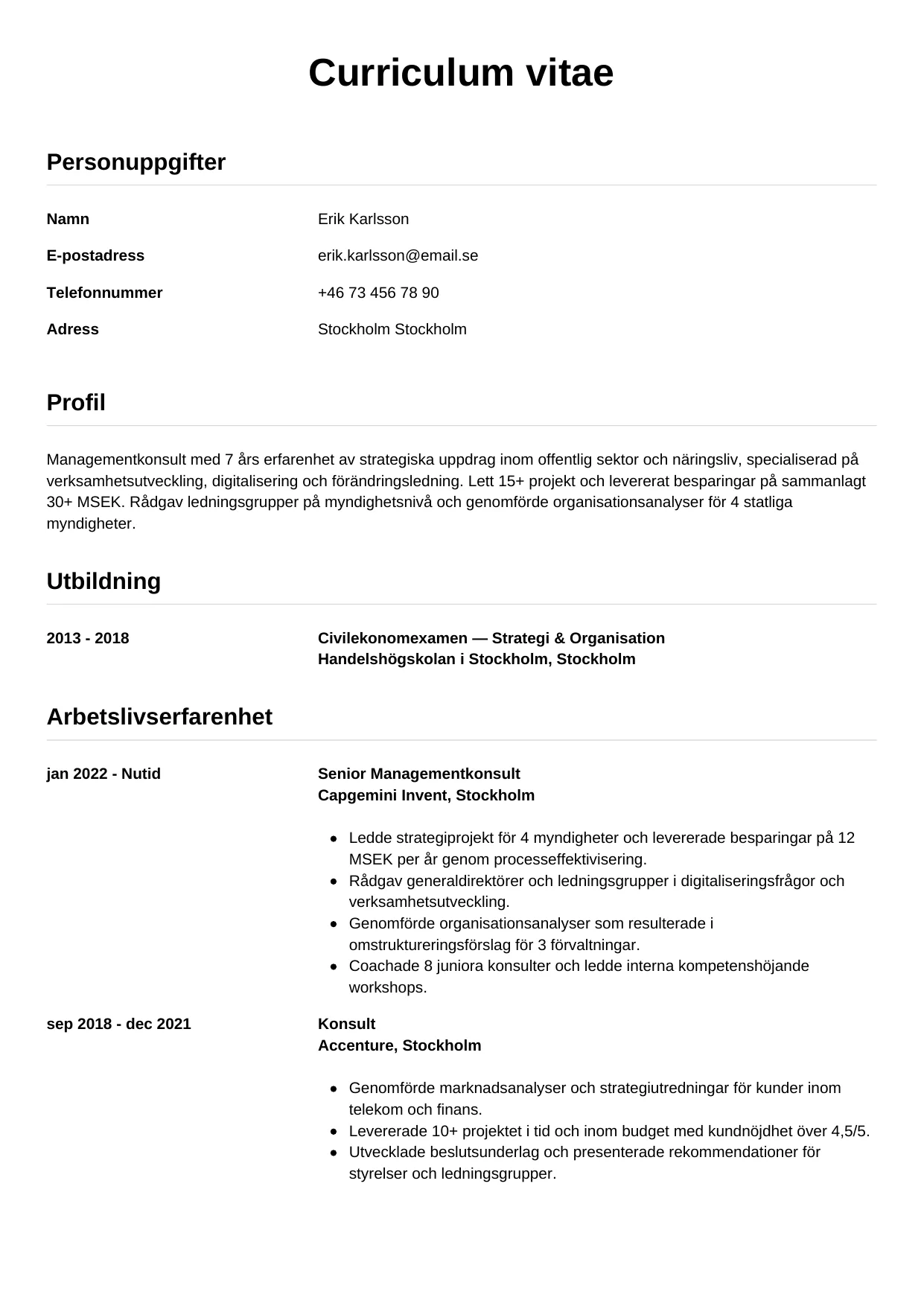 CV-mall Enkel — gratis CV-mall för din ansökan