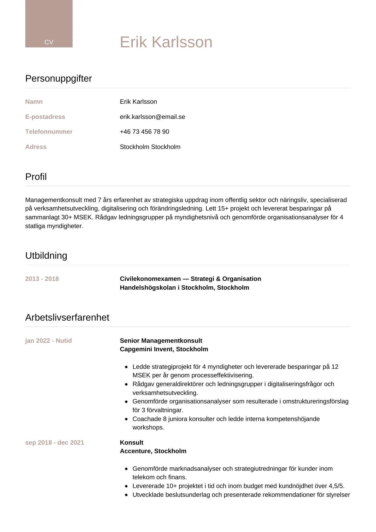 CV-mall Lyxig — gratis CV-mall för din ansökan