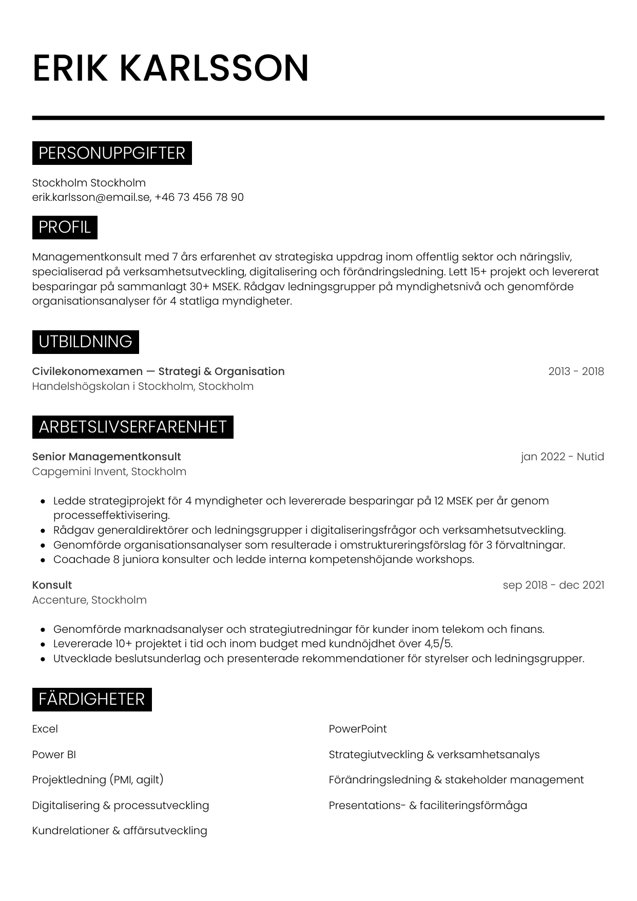 CV-mall Metro — gratis CV-mall för din ansökan