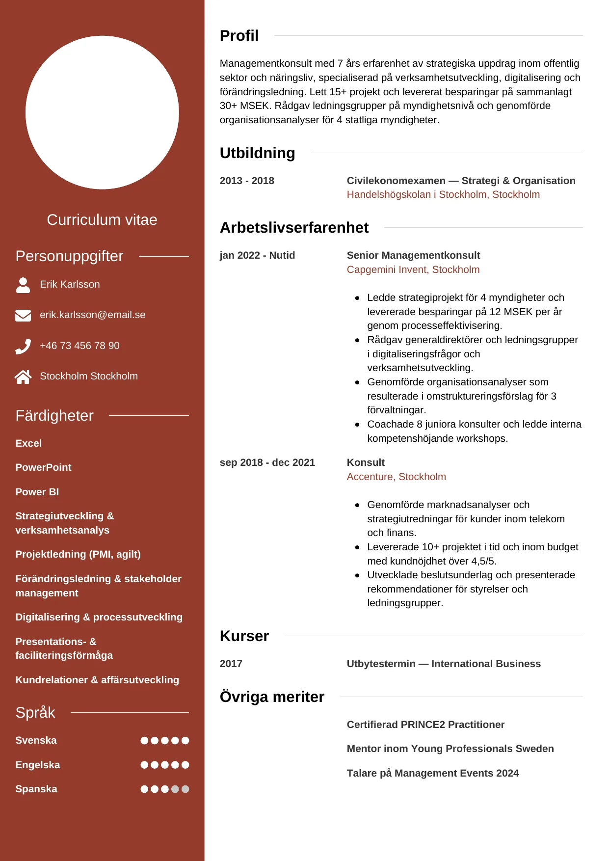 CV-mall Modern — gratis CV-mall för din ansökan