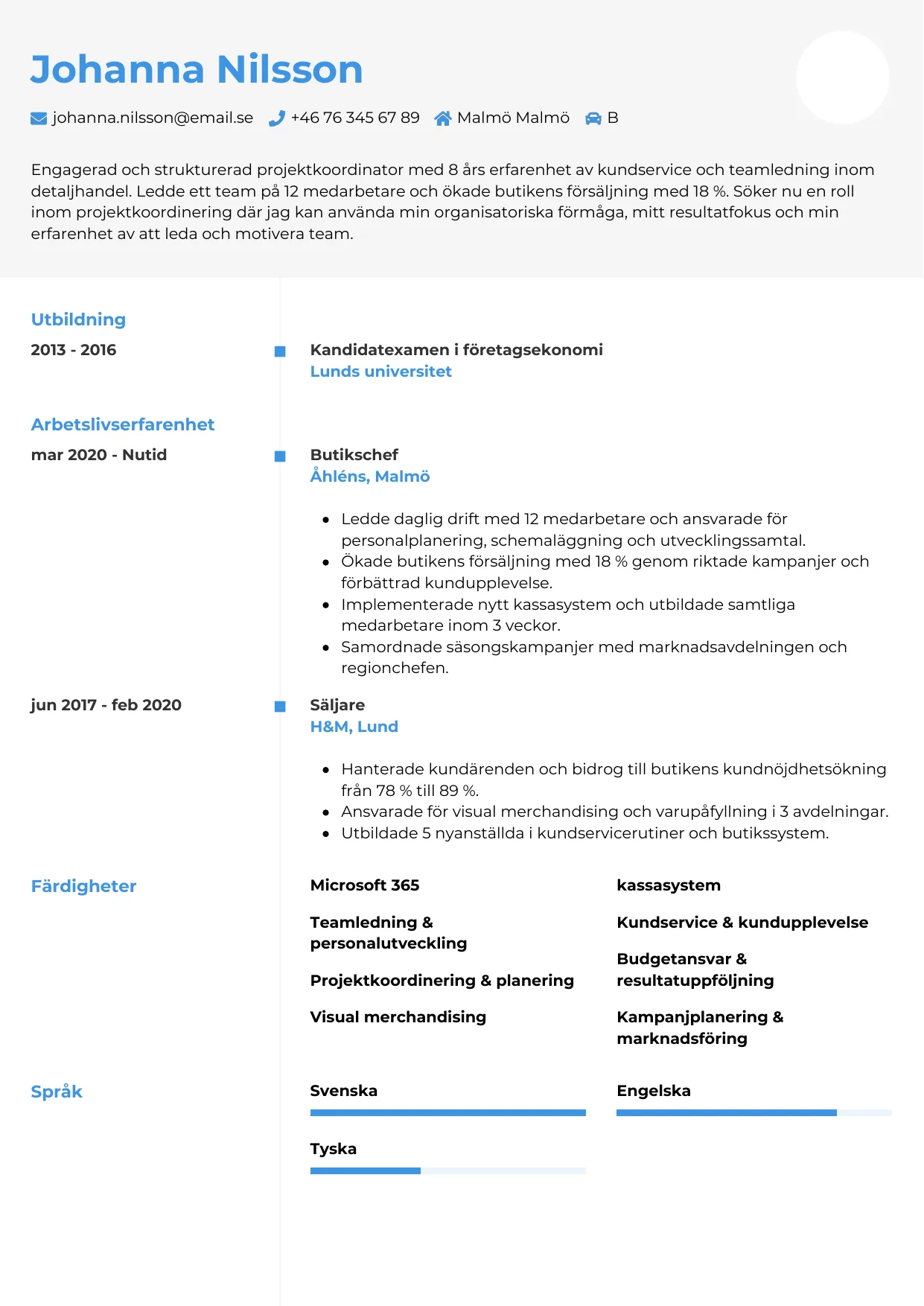 CV-mall Chrono, gratis CV-mall för din ansökan