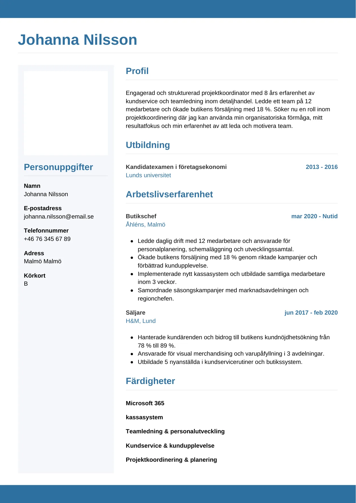 CV-mall Horisontell — gratis CV-mall för din ansökan
