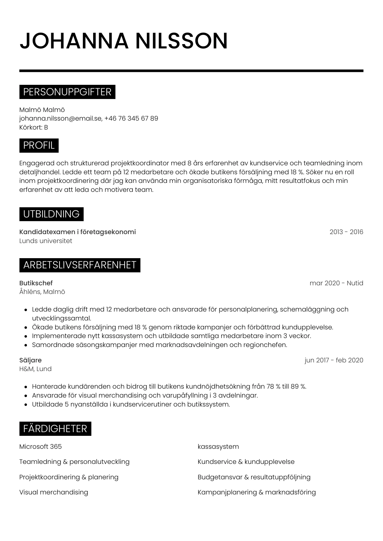 CV-mall Metro — gratis CV-mall för din ansökan