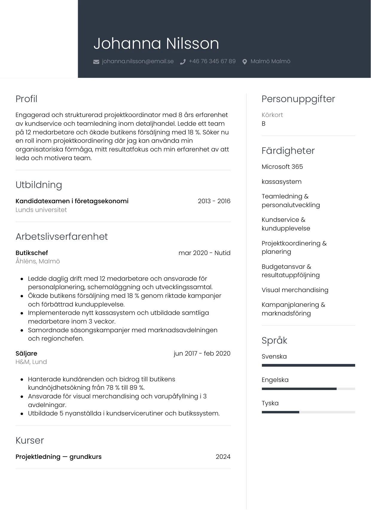 CV-mall Professionell, gratis CV-mall för din ansökan