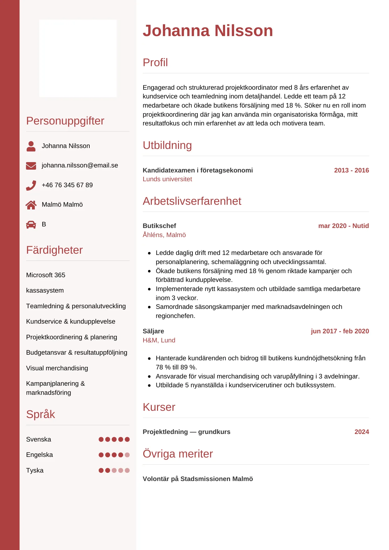 CV-mall Vertikal, gratis CV-mall för din ansökan