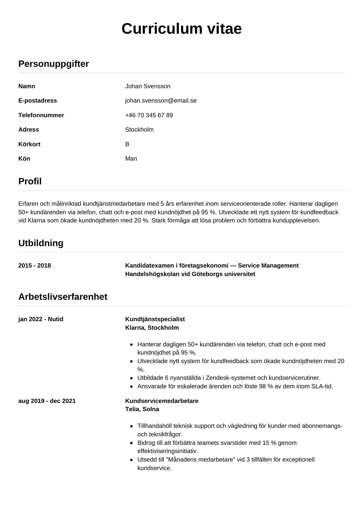 CV-mall Enkel — gratis CV-mall för din ansökan